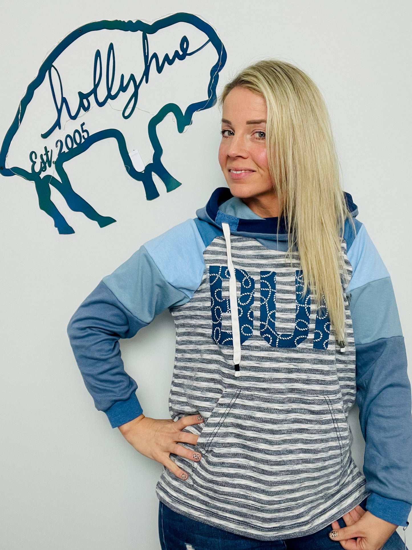 Nautical Striped BUF Hoodie Size- Women's M/L