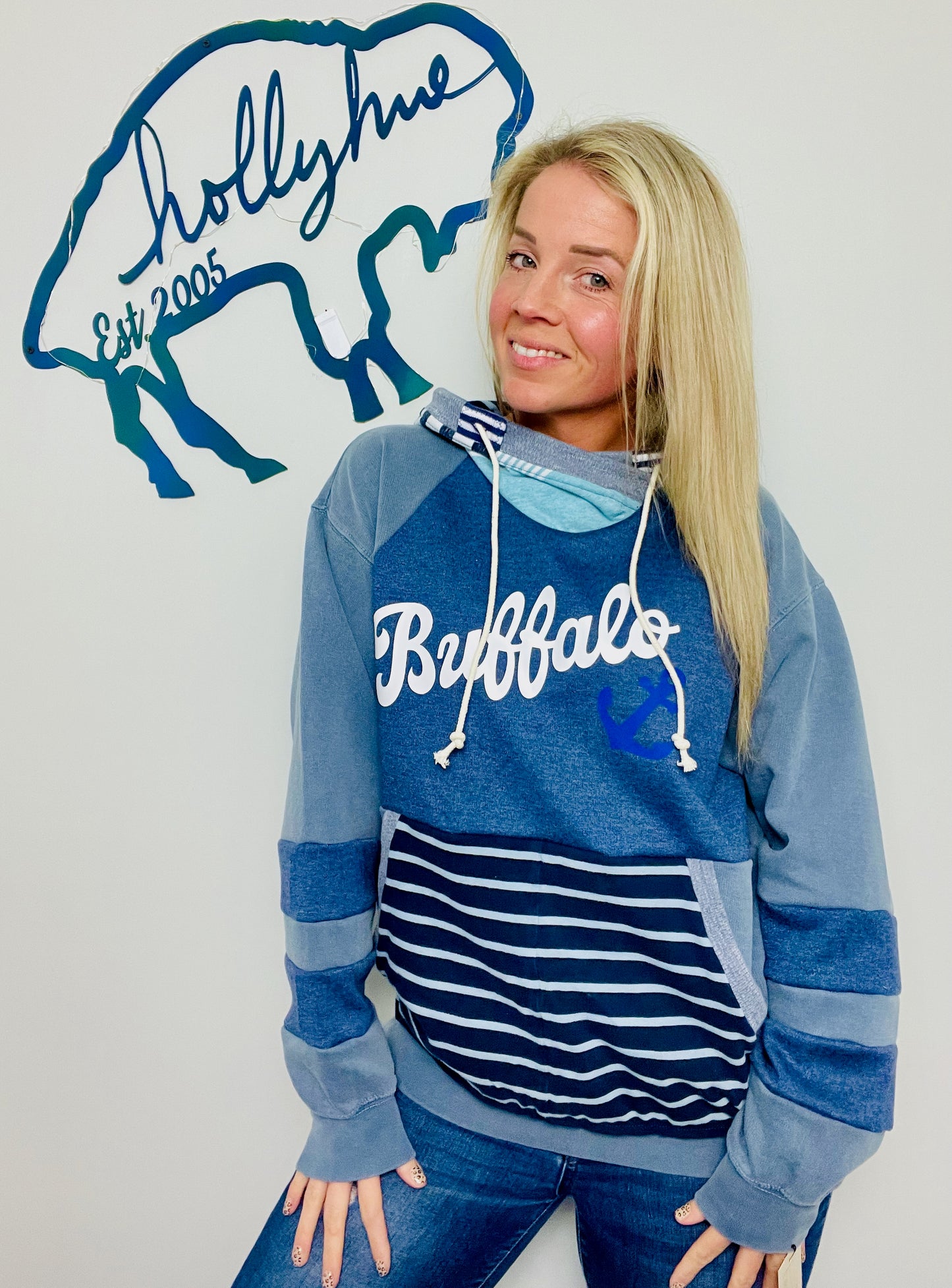Nautical Color-Block Buffalo Hoodie Size- Women's L/XL