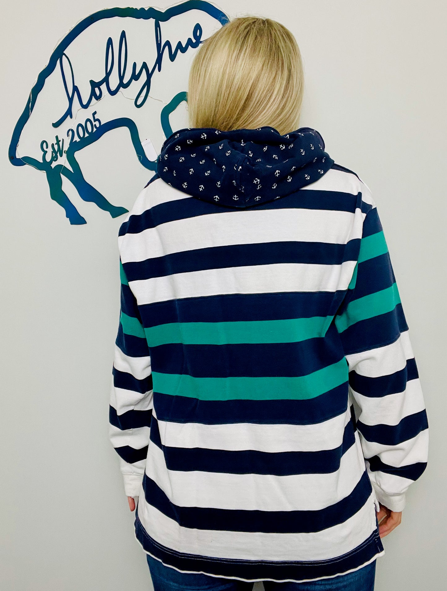 Nautical Striped Anchor Hoodie Size- Women's XL/2X
