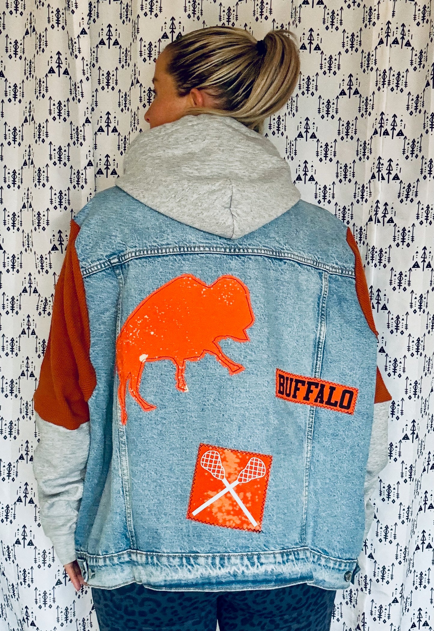 Buffalo Lacrosse Hooded Denim Jacket Size- Unisex 2X