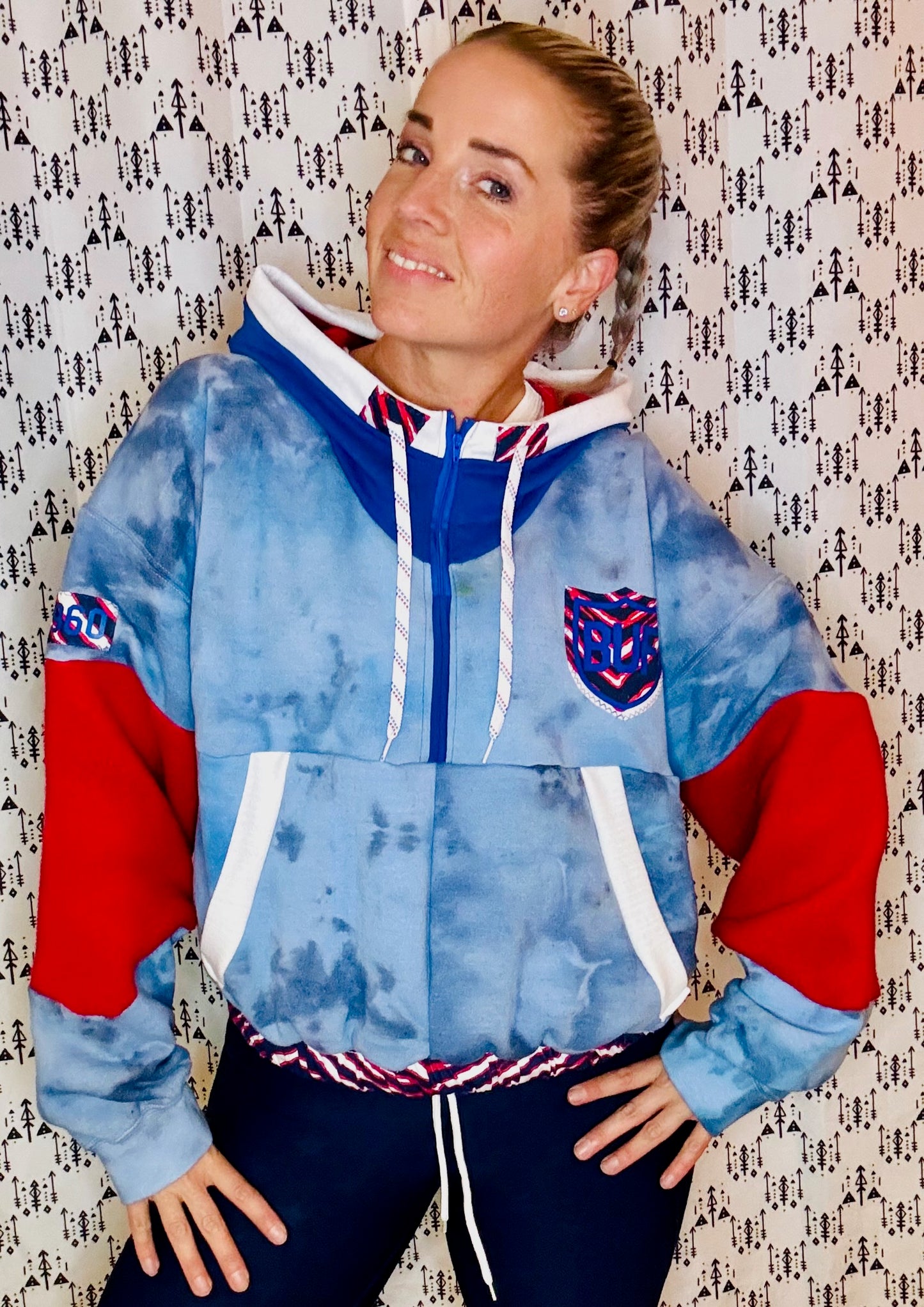 1/4 Zip Tie Dye X Zubaz Cinched Waist Crop BUF Hoodie Size- Women's XL/2X