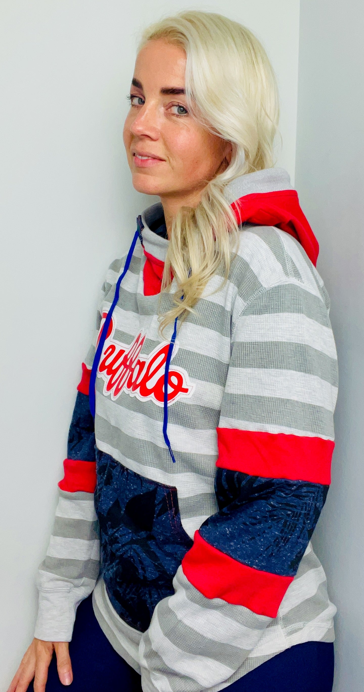 Grey Striped Hawaiian BUF Hoodie Size- Unisex S/M