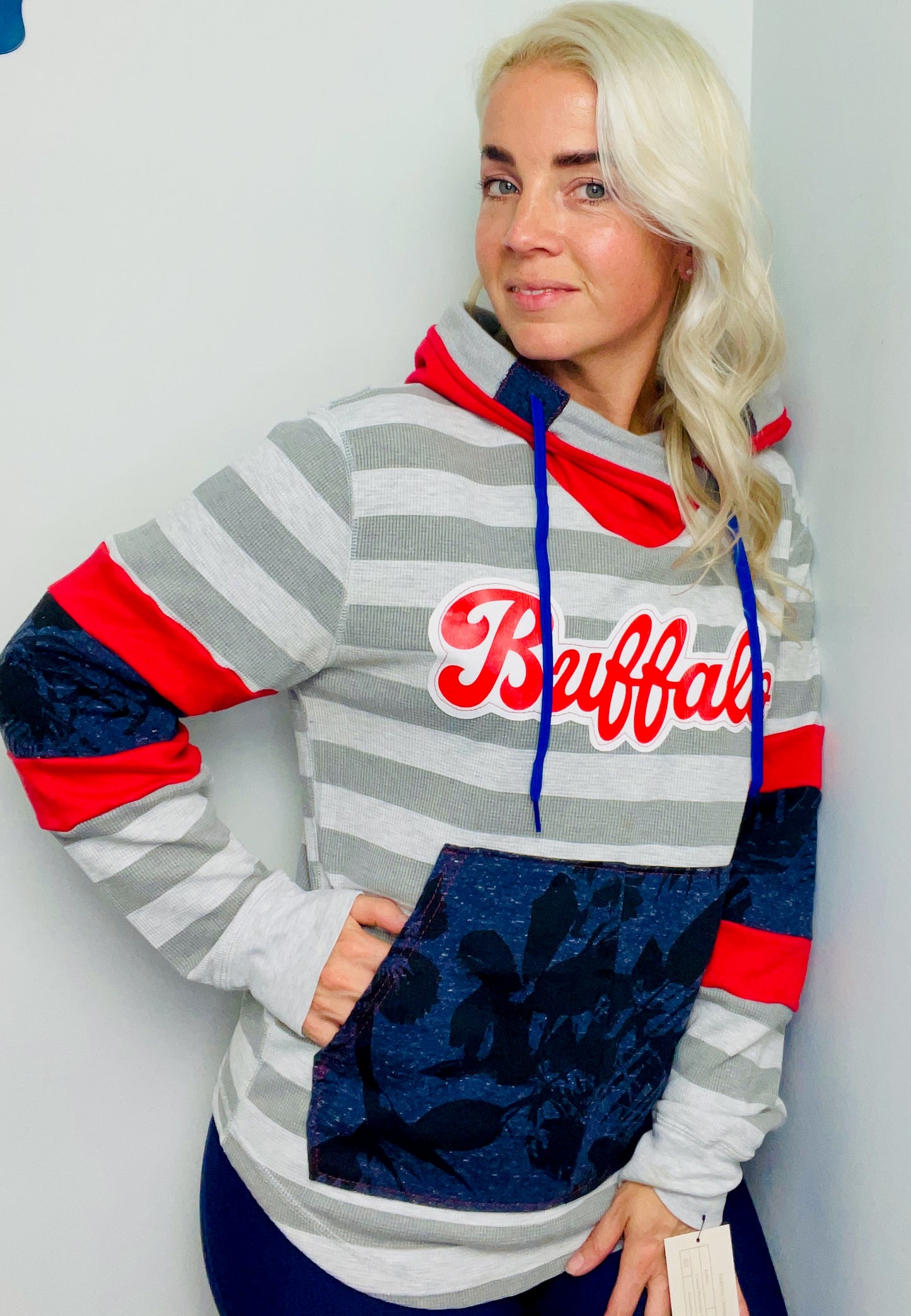 Grey Striped Hawaiian BUF Hoodie Size- Unisex S/M