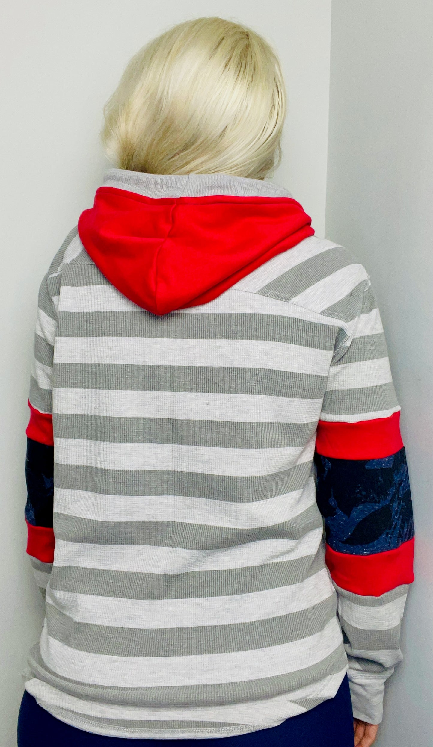 Grey Striped Hawaiian BUF Hoodie Size- Unisex S/M