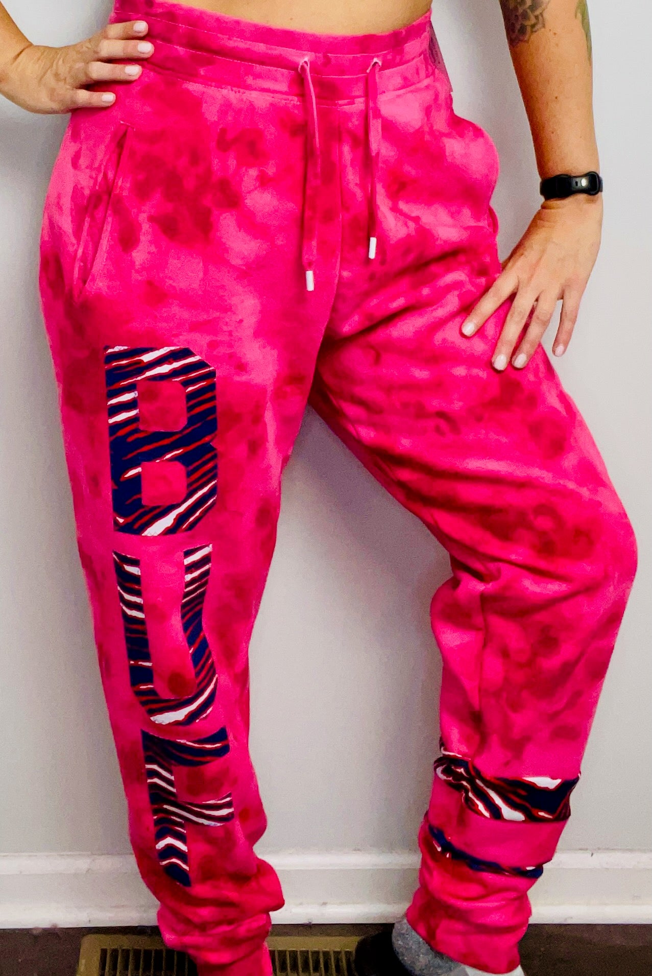 Red Tie-Dyed BUF Joggers Size- Unisex L/XL
