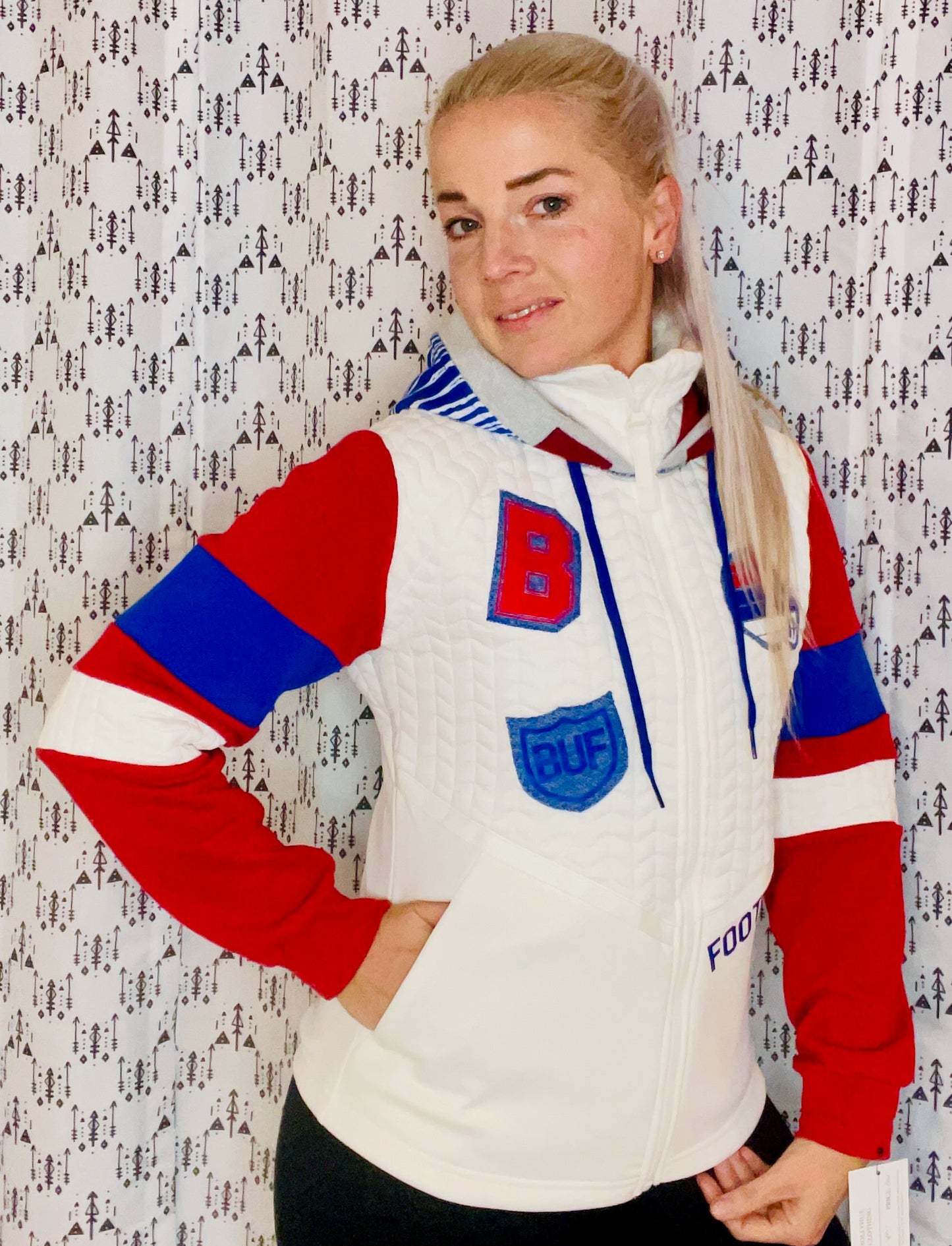 Buffalo White Quilted Hooded Track-Jacket Size- Women's S/M