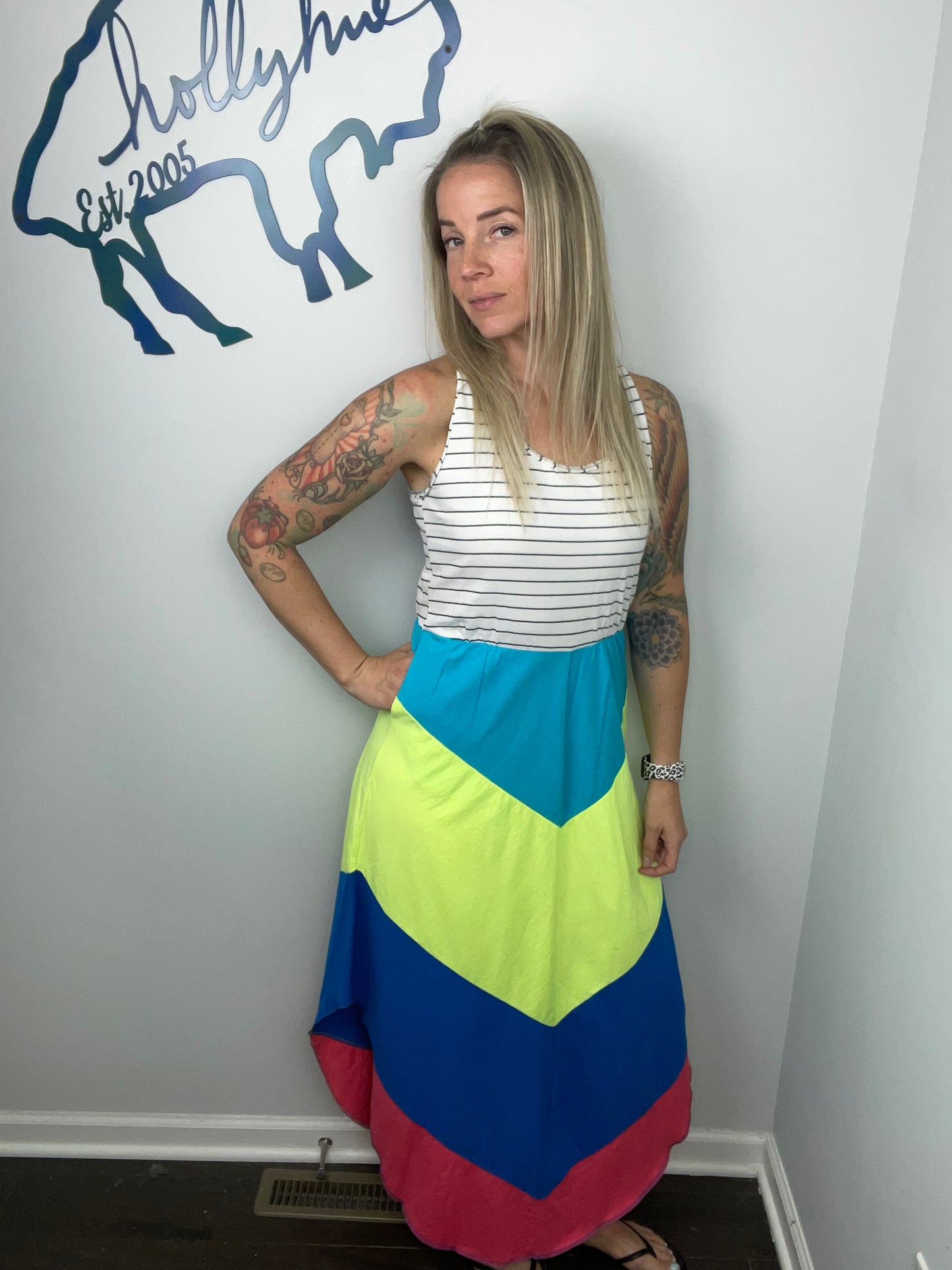 Striped Ombre’ Angle Maxi Dress Size- S/M