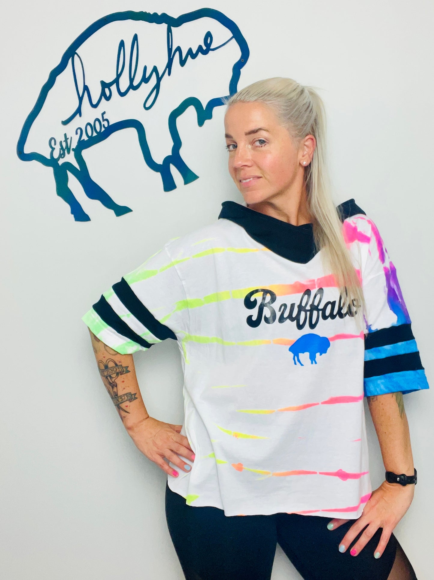 Neon Tie Dye Hooded Buffalo Crop Size- OSFM L/XL