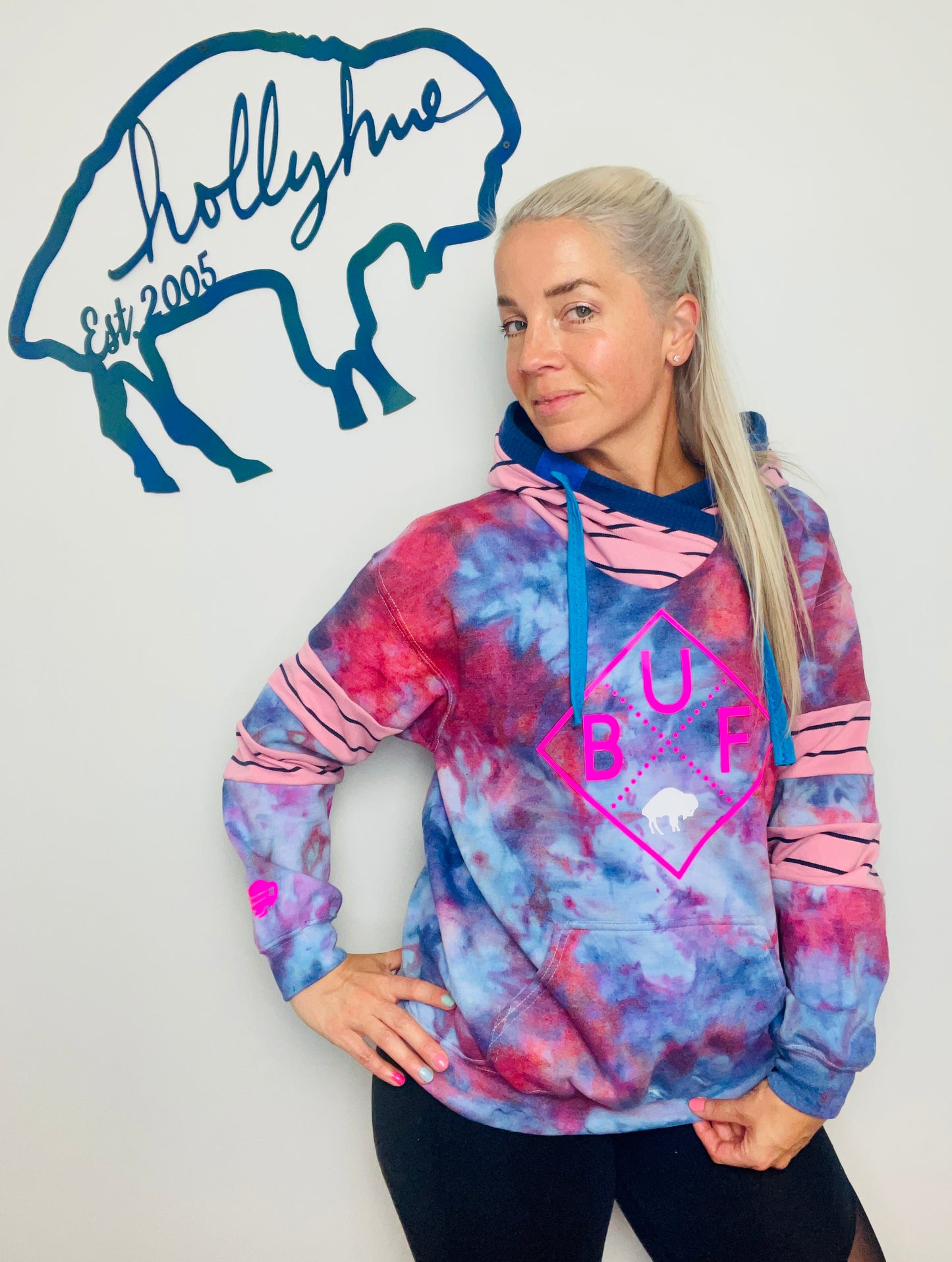 Pink and Purple Tie Dye Buffalo Hoodie Size- Unisex M/L