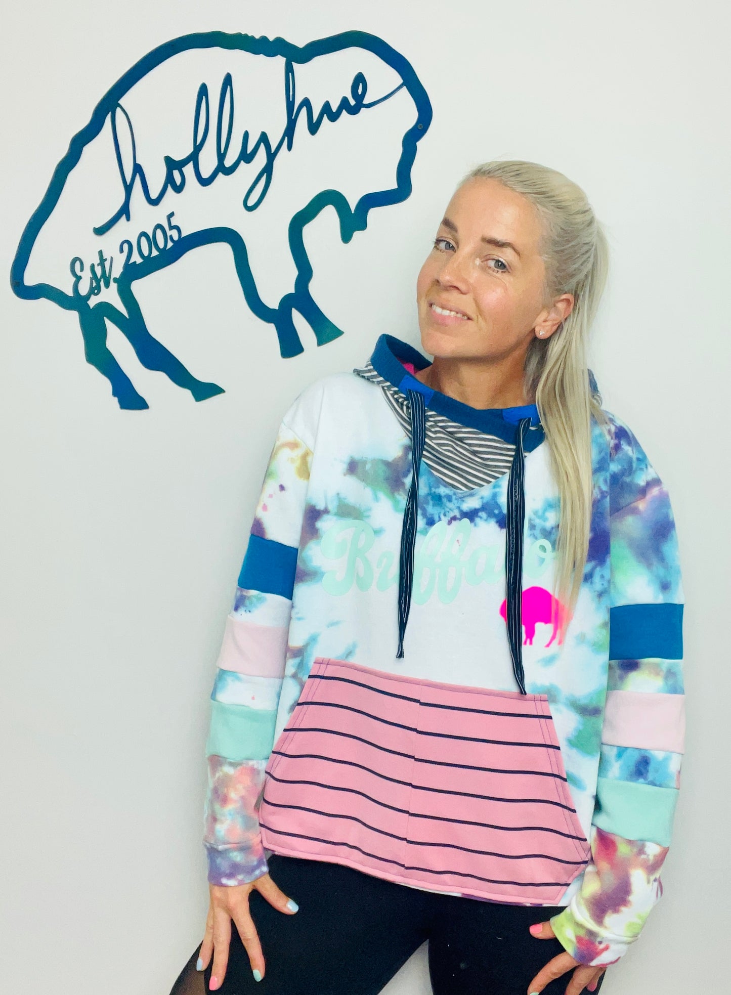 Multi Pastel Buffalo Hoodie Size- Women’s XL/2X
