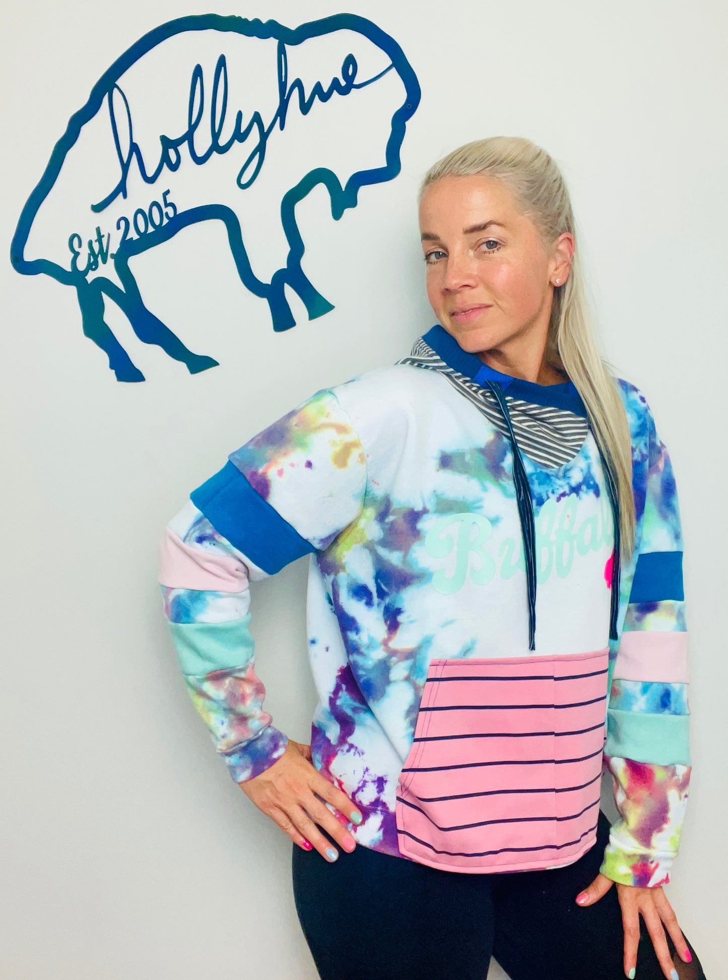 Multi Pastel Buffalo Hoodie Size- Women’s XL/2X
