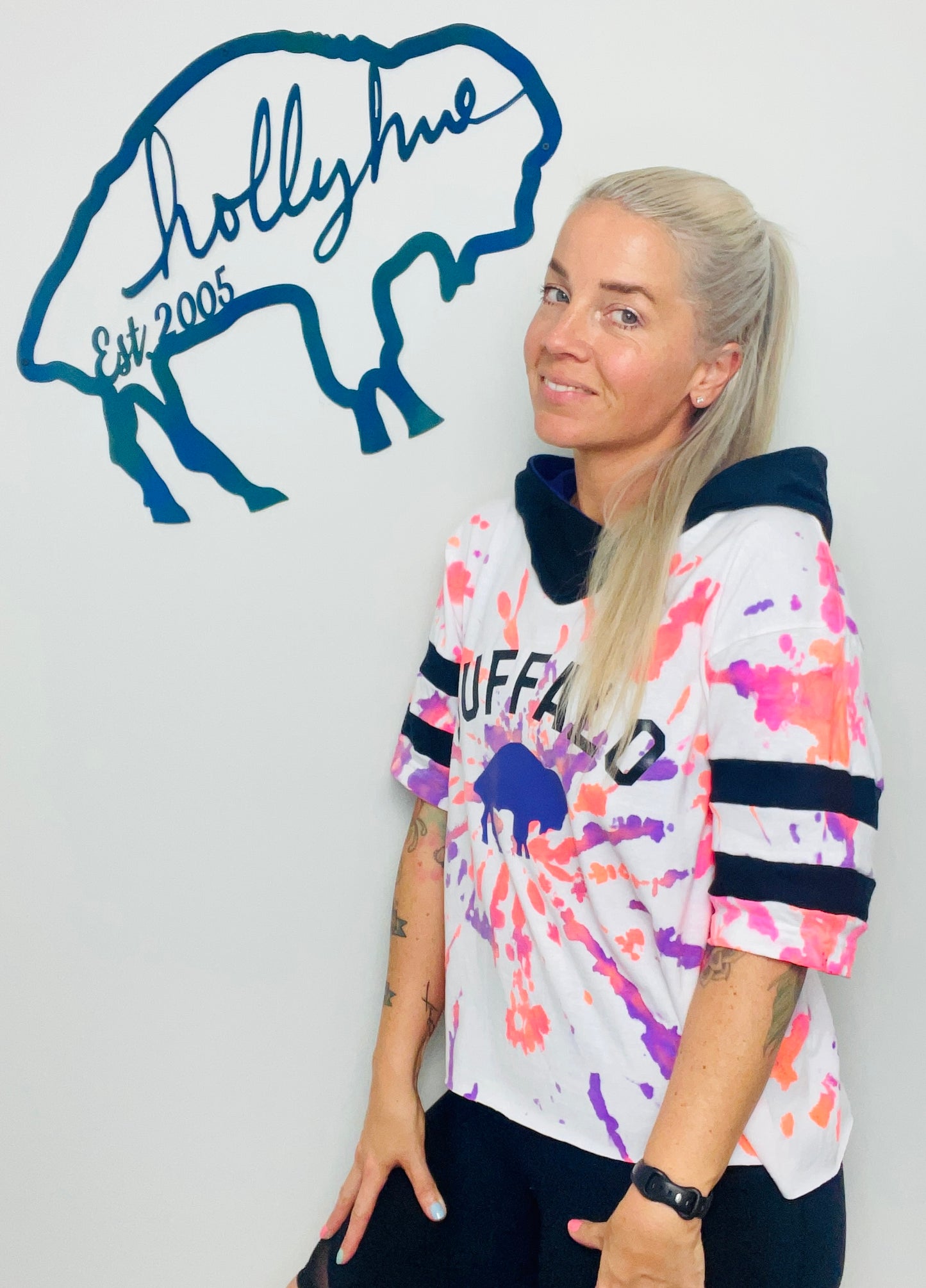 Orange and Purple Tie Dye Hooded Buffalo Crop Size- OSFM L/XL