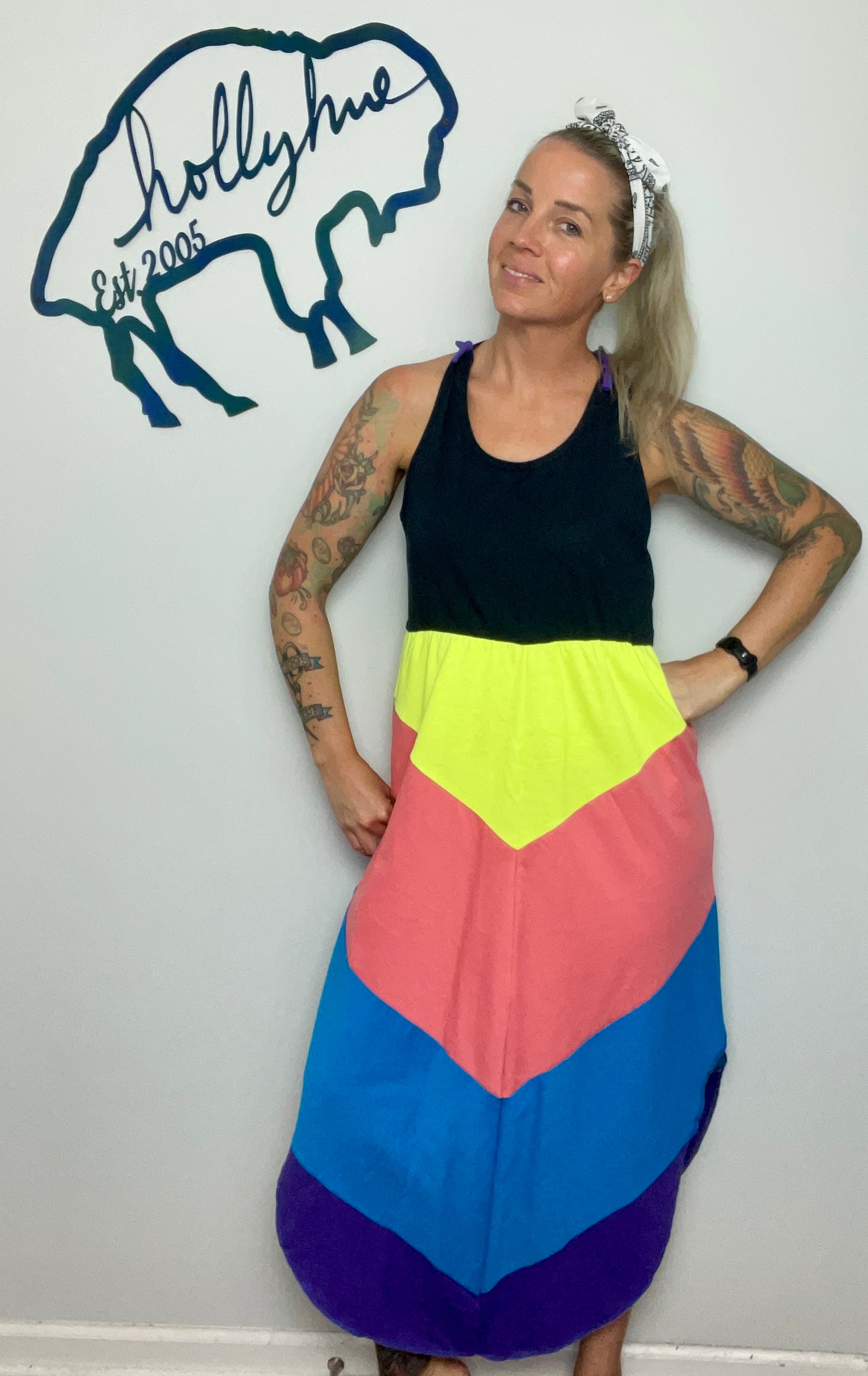 Black and Neon Color-Blocked Maxi Dress Size- L/XL HollyhueClothing Black and Neon Color-Blocked Maxi Dress Size- L/XL HollyhueClothing