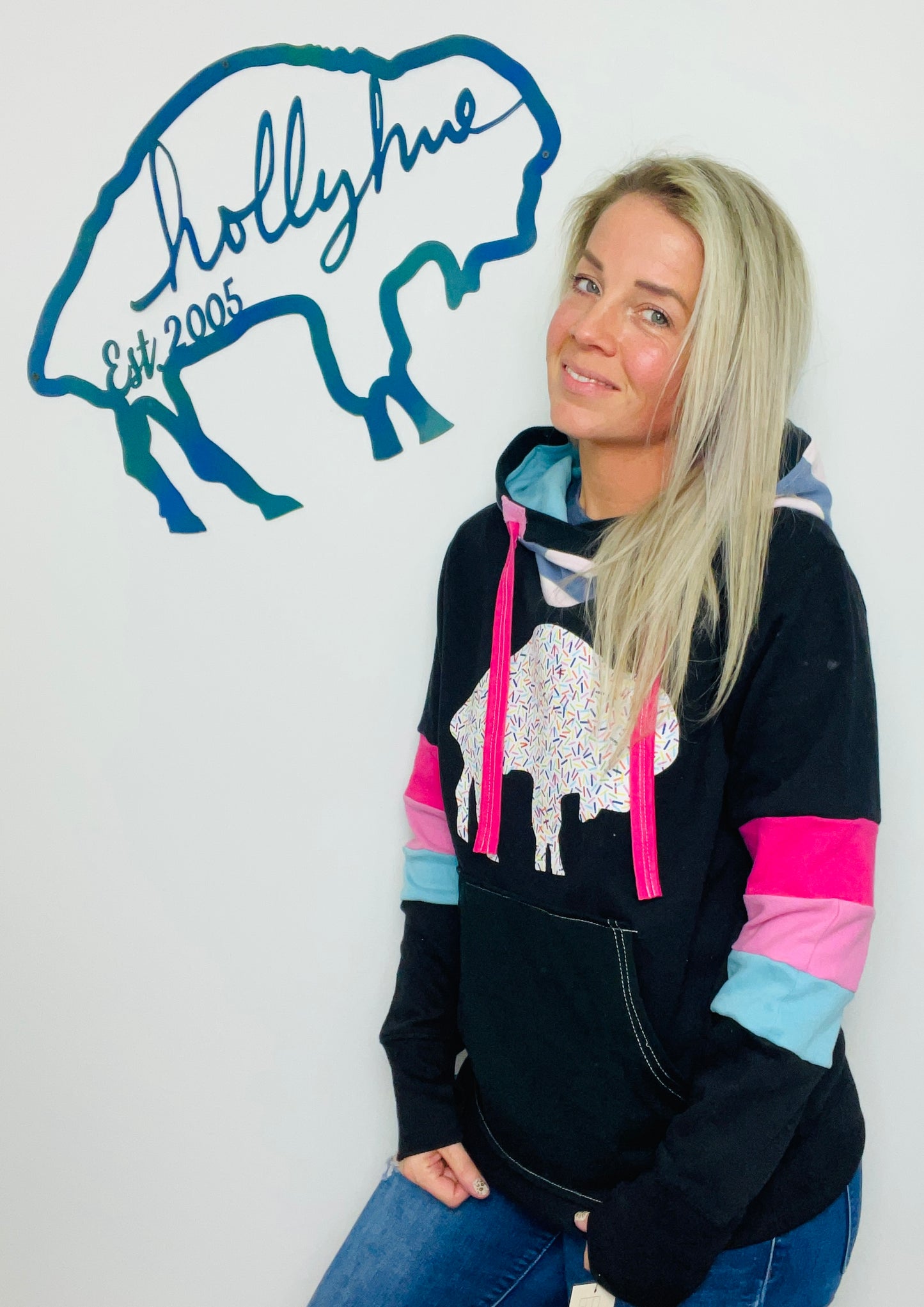 Sprinkles Pink and Black Buffalo Throwback Hoodie Size- Women’s M/L