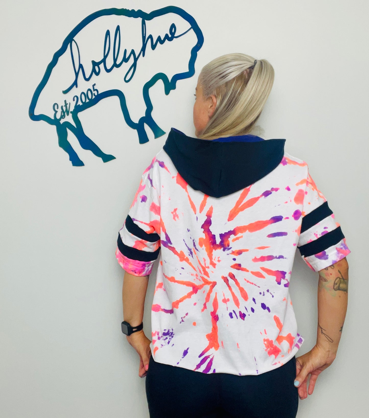 Orange and Purple Tie Dye Hooded Buffalo Crop Size- OSFM L/XL