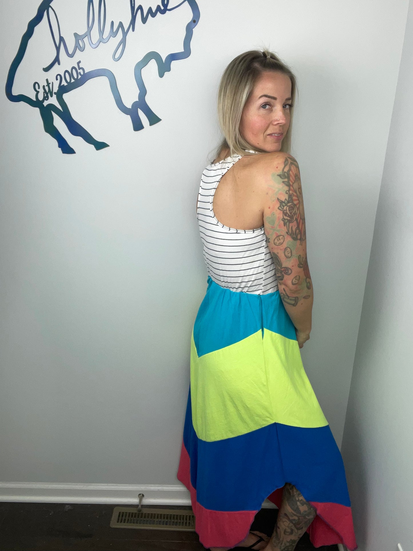 Striped Ombre’ Angle Maxi Dress Size- S/M