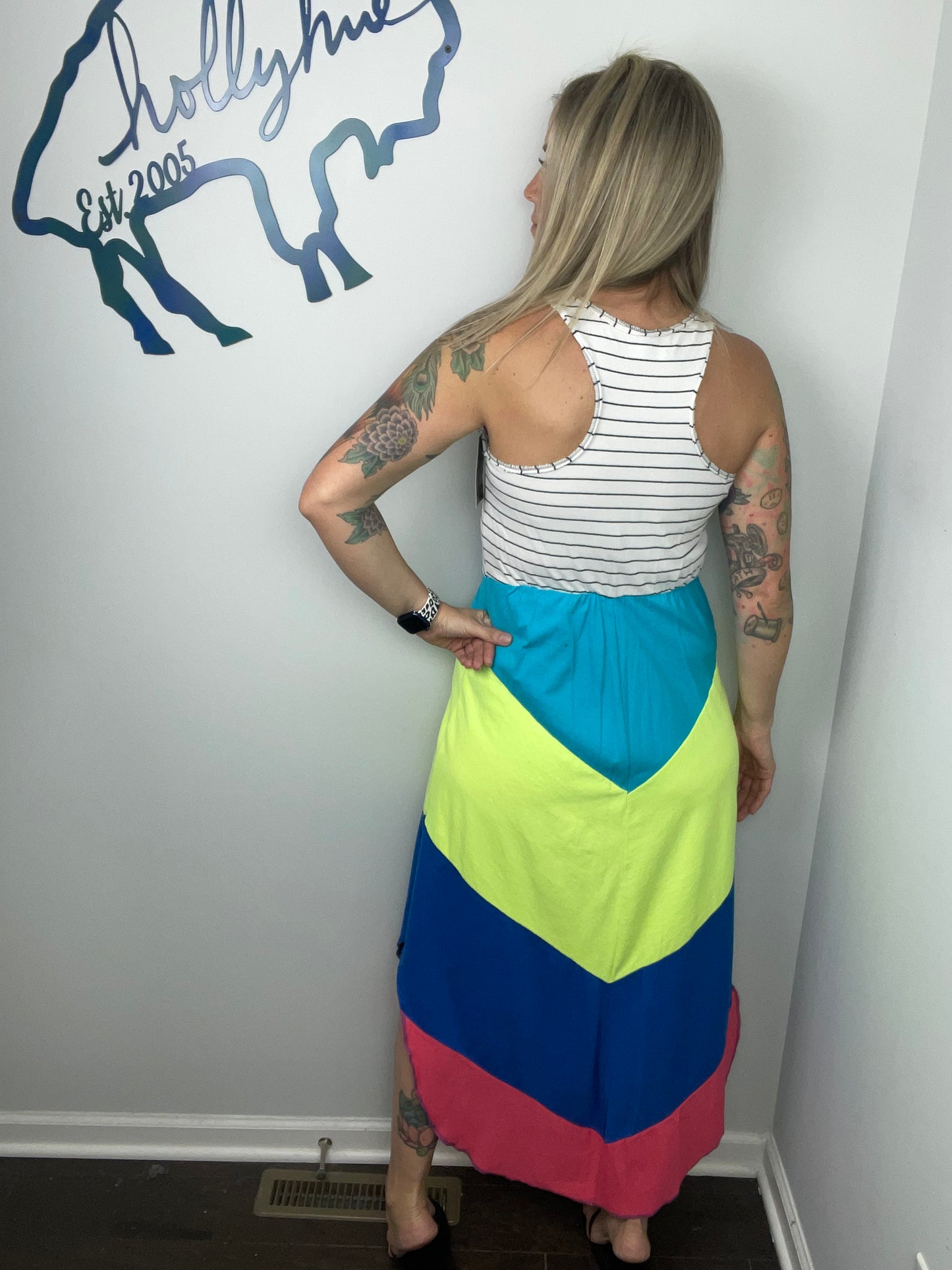 Striped Ombre’ Angle Maxi Dress Size- S/M