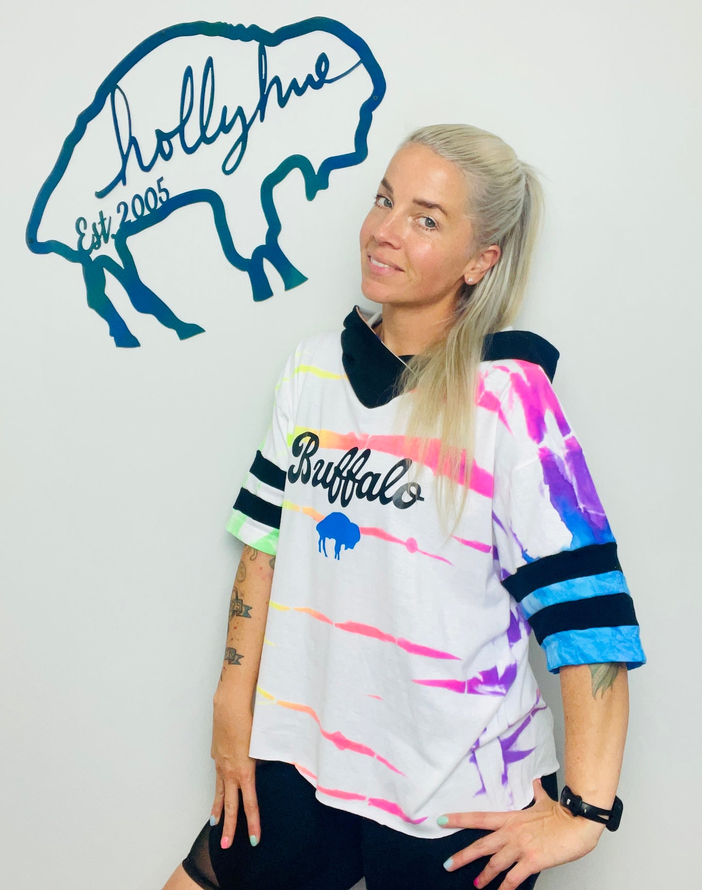 Neon Tie Dye Hooded Buffalo Crop Size- OSFM L/XL