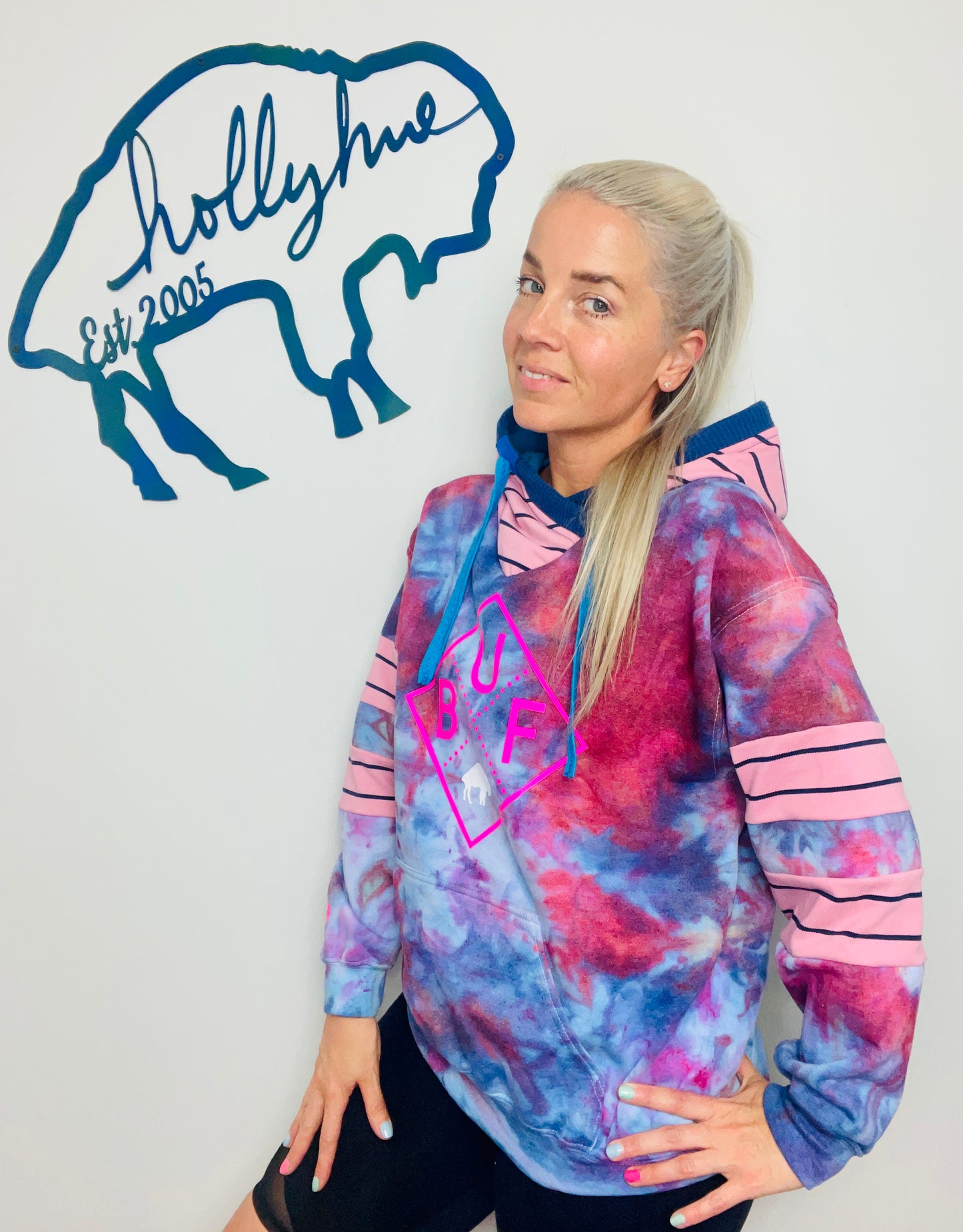 Pink and Purple Tie Dye Buffalo Hoodie Size- Unisex M/L