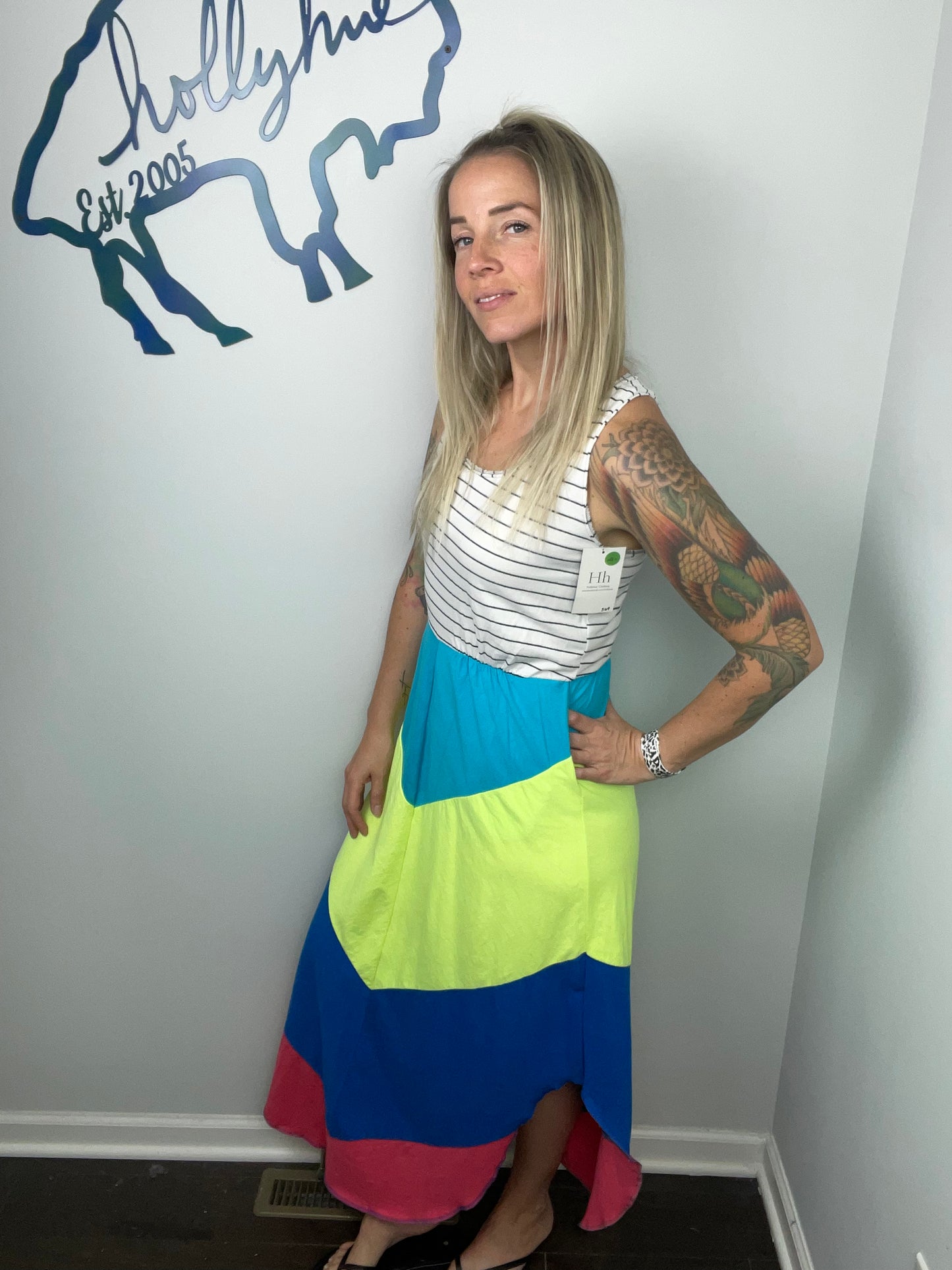 Striped Ombre’ Angle Maxi Dress Size- S/M