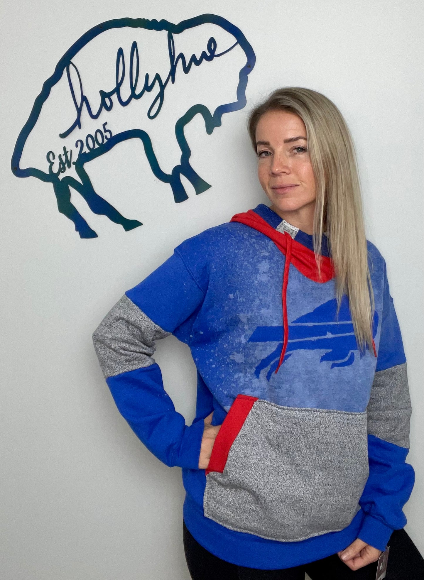 Blue and Grey Burnout Hoodie Size- Unisex M/L