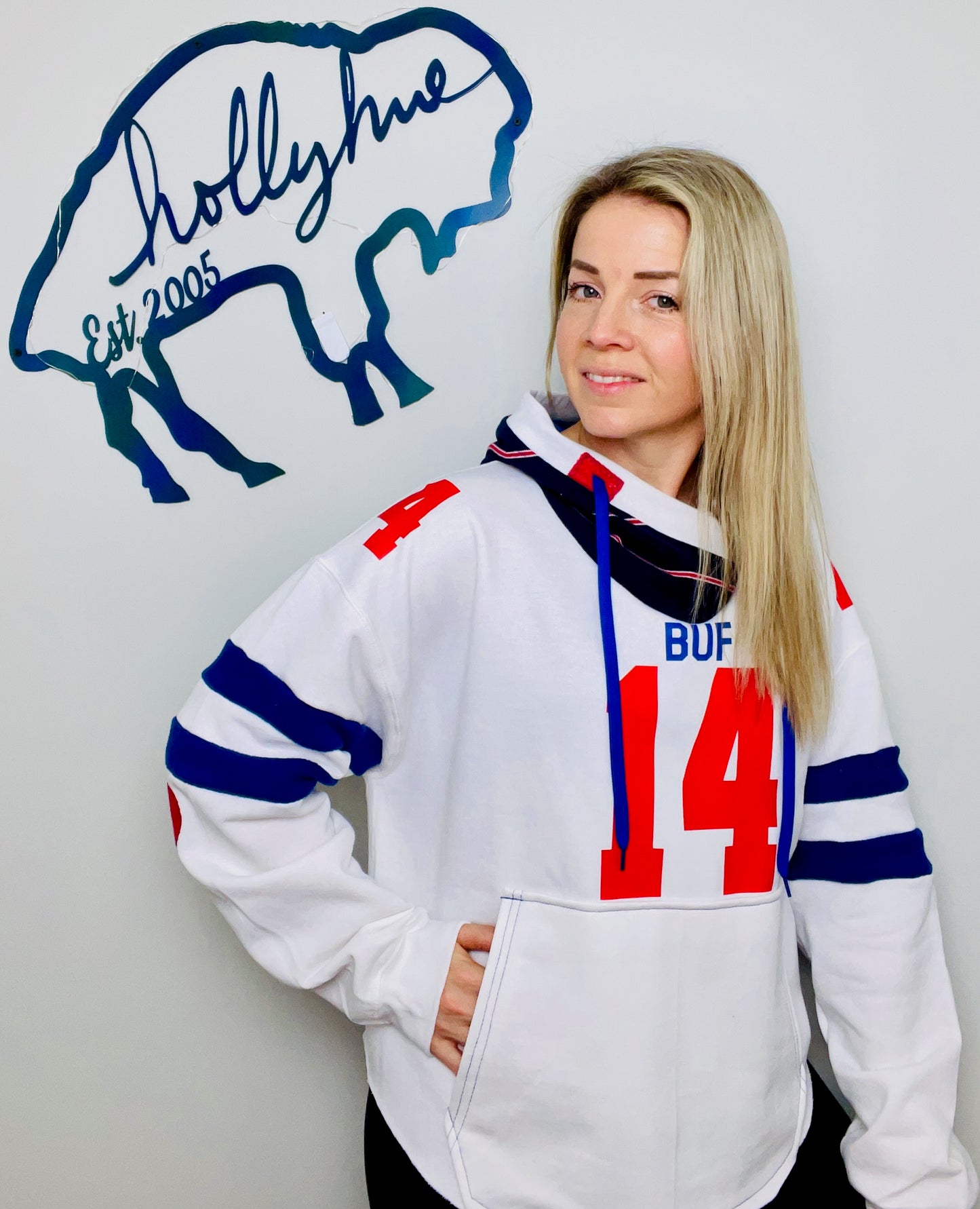 Diggs #14 White Heartthrob Buffalo Hoodie Size-Women's XL/2X