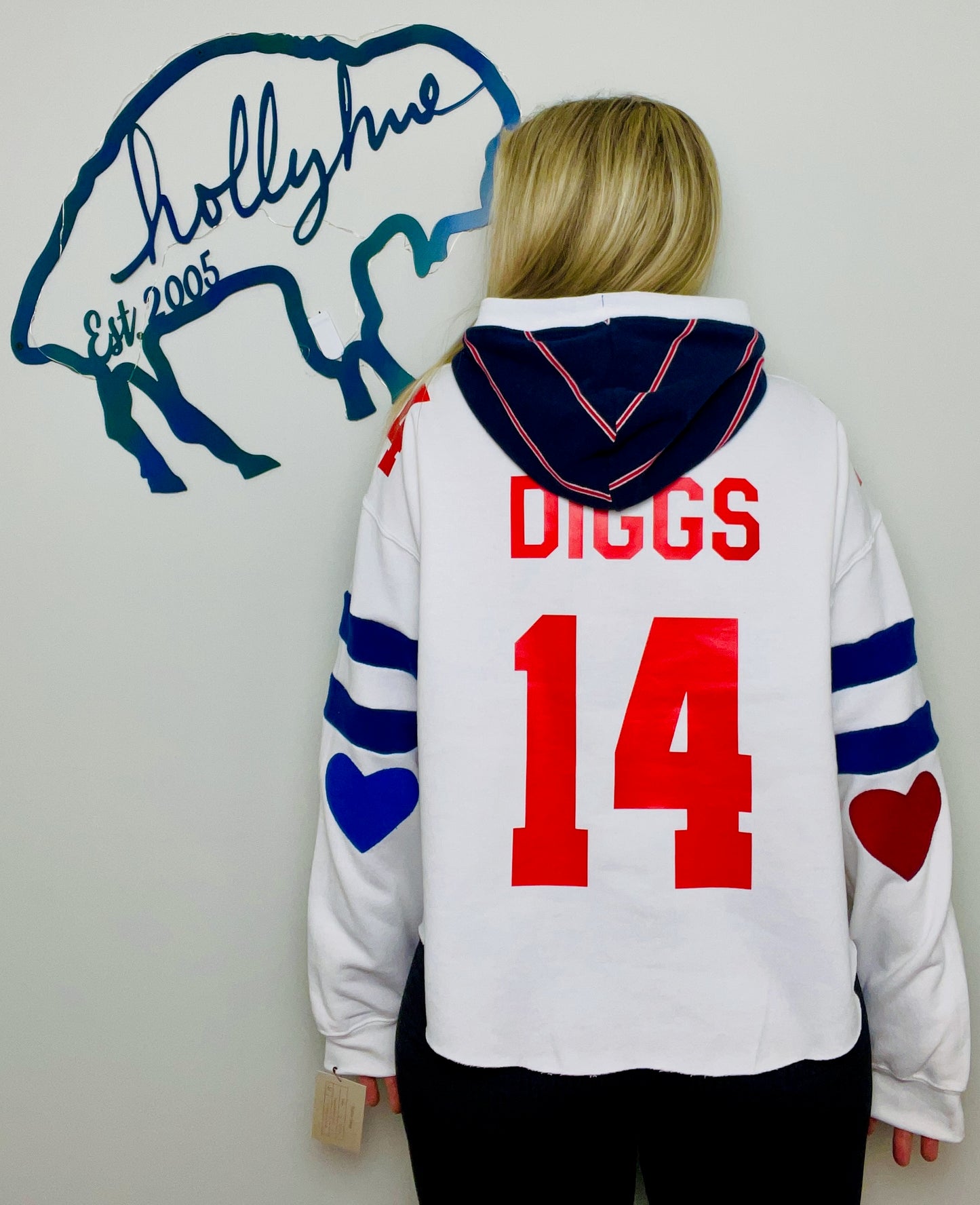 Diggs #14 White Heartthrob Buffalo Hoodie Size-Women's XL/2X