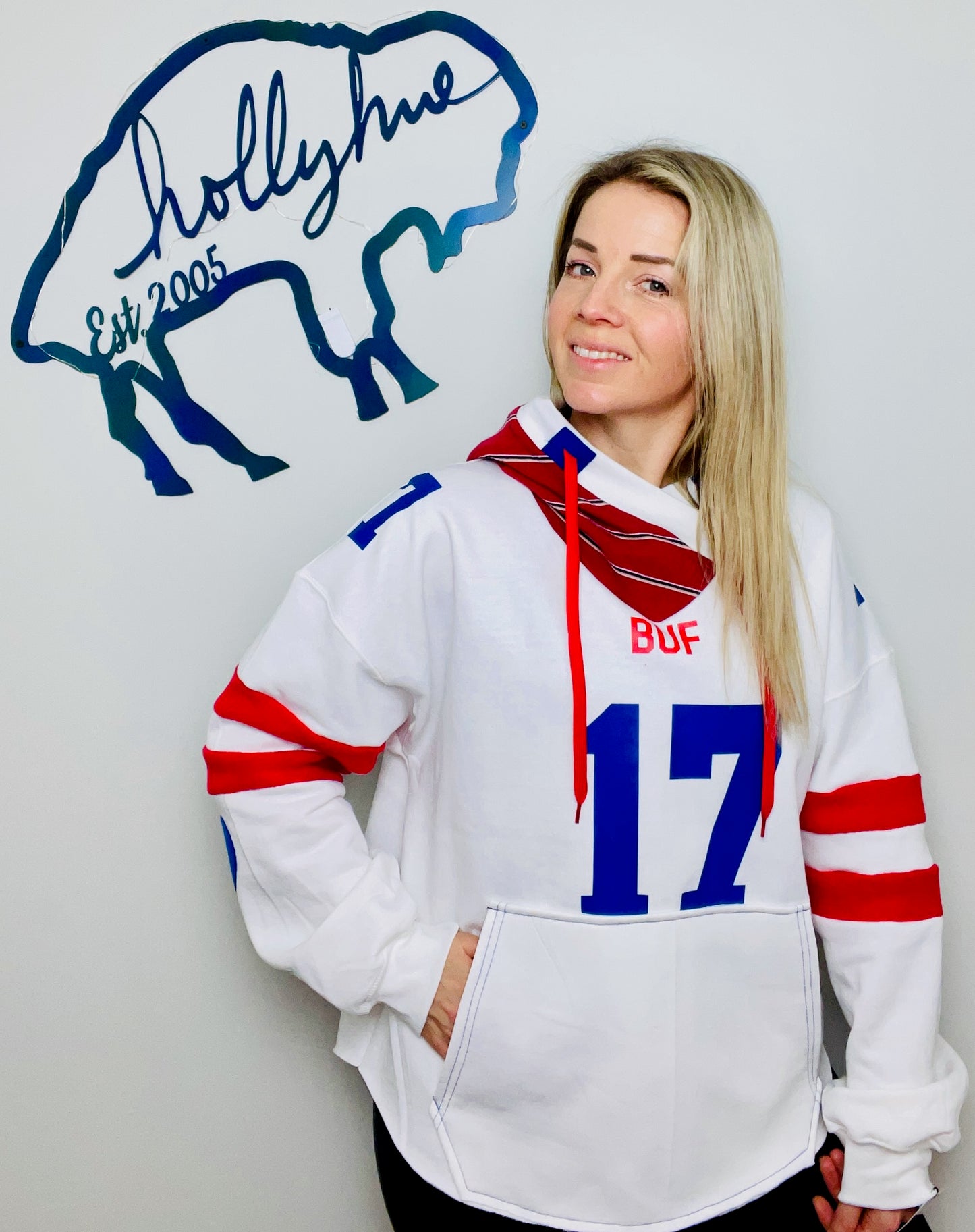 Allen #17 White Heartthrob Buffalo Hoodie Size-Women's L/XL
