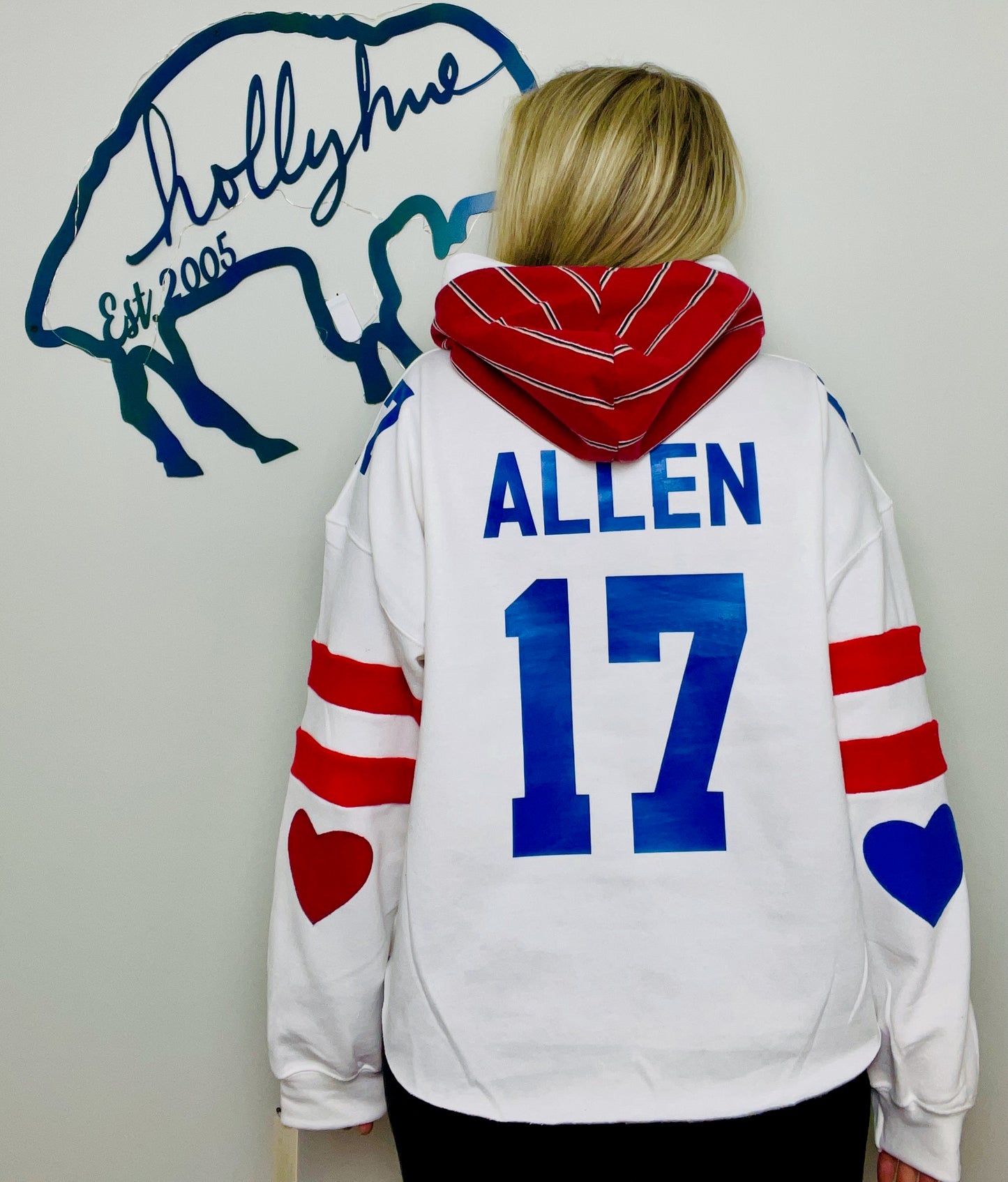 Allen #17 White Heartthrob Buffalo Hoodie Size-Women's L/XL