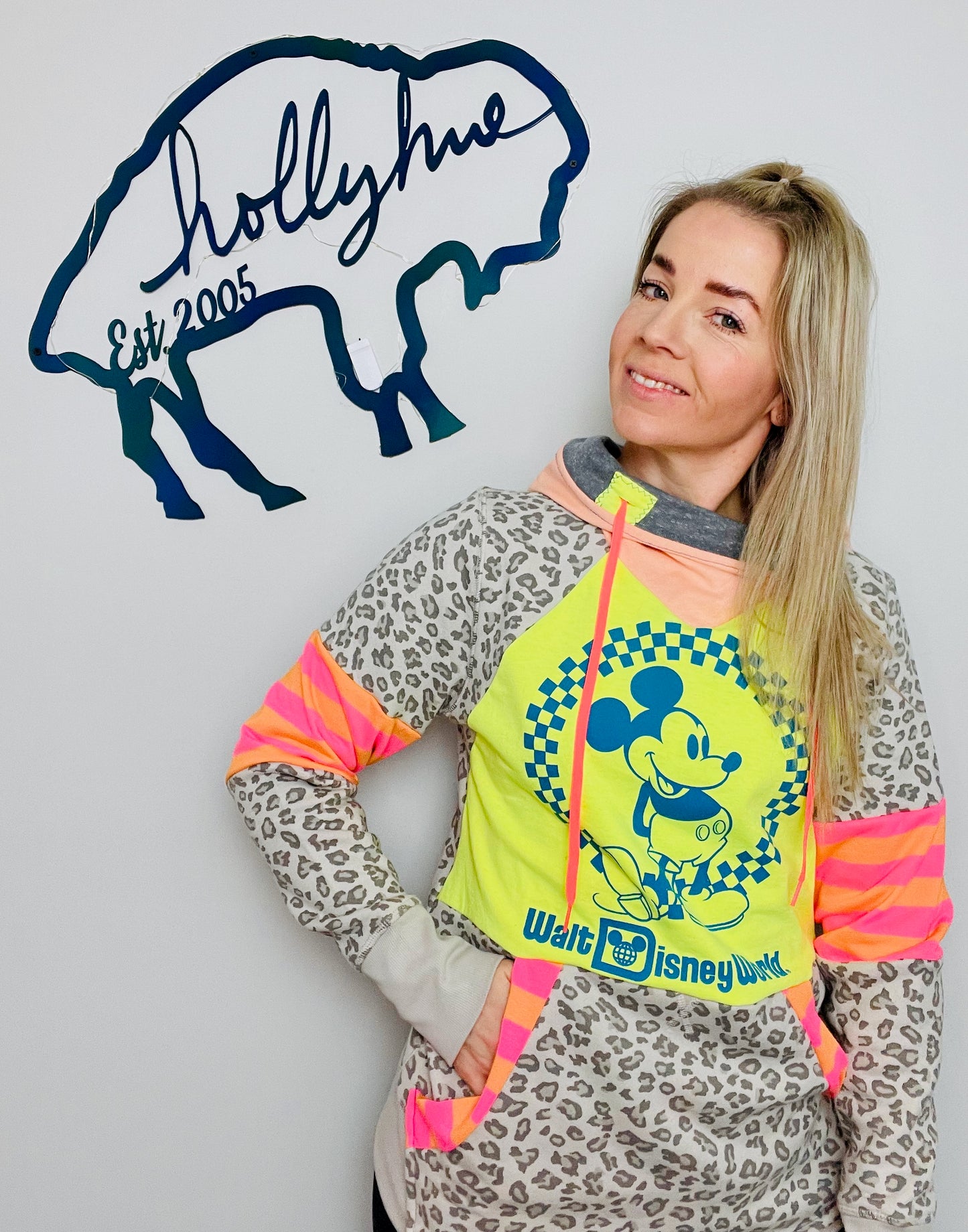 80's Mickey Neon Hoodie Size- Women's S/M