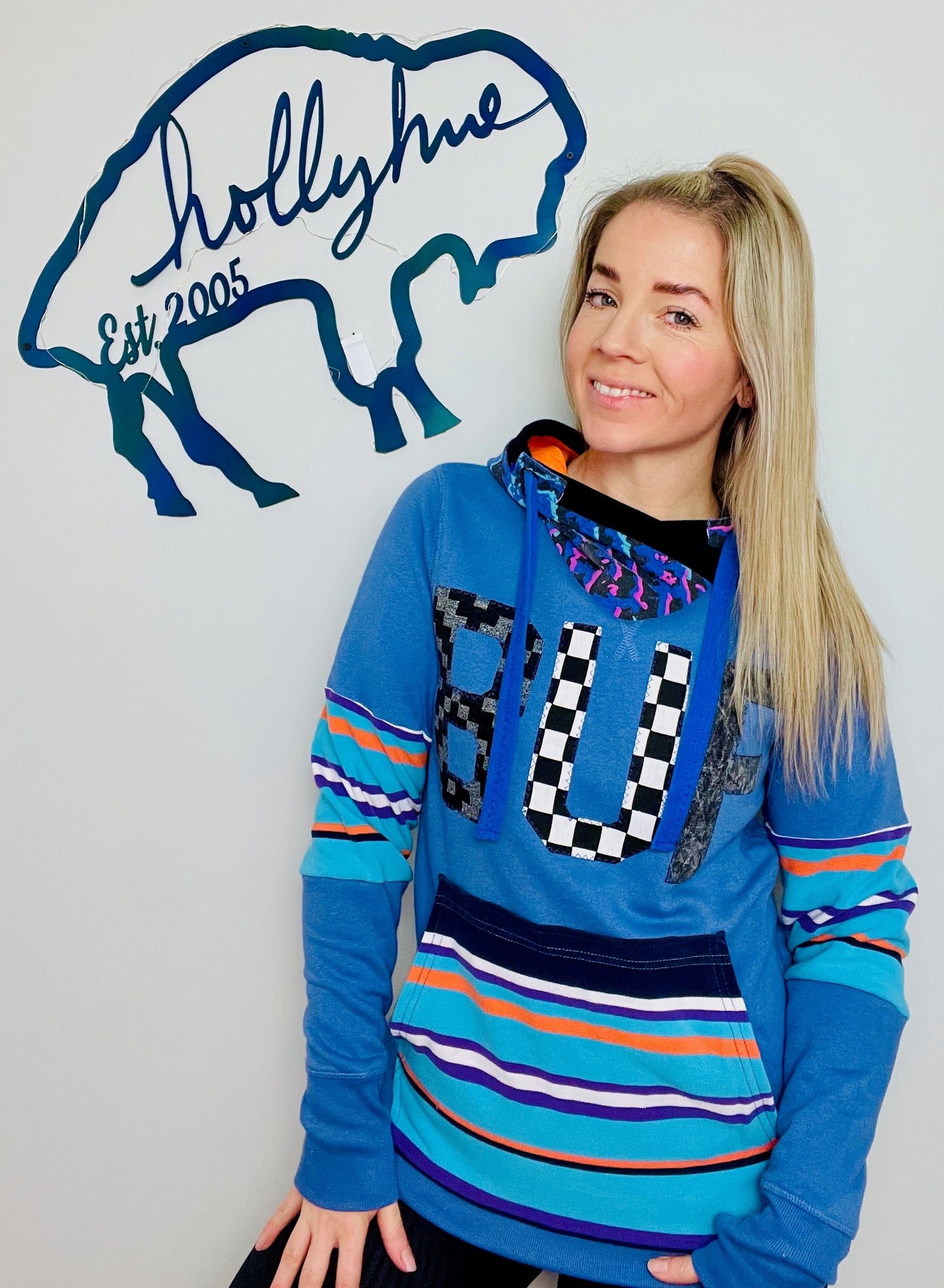 80's Blue and Neon BUF Hoodie Size- Unisex XS/S
