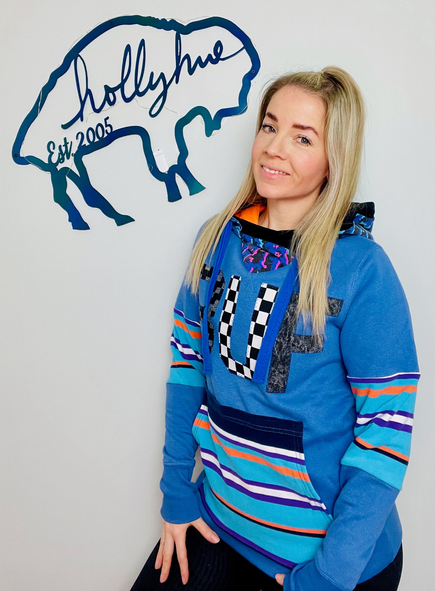 80's Blue and Neon BUF Hoodie Size- Unisex XS/S