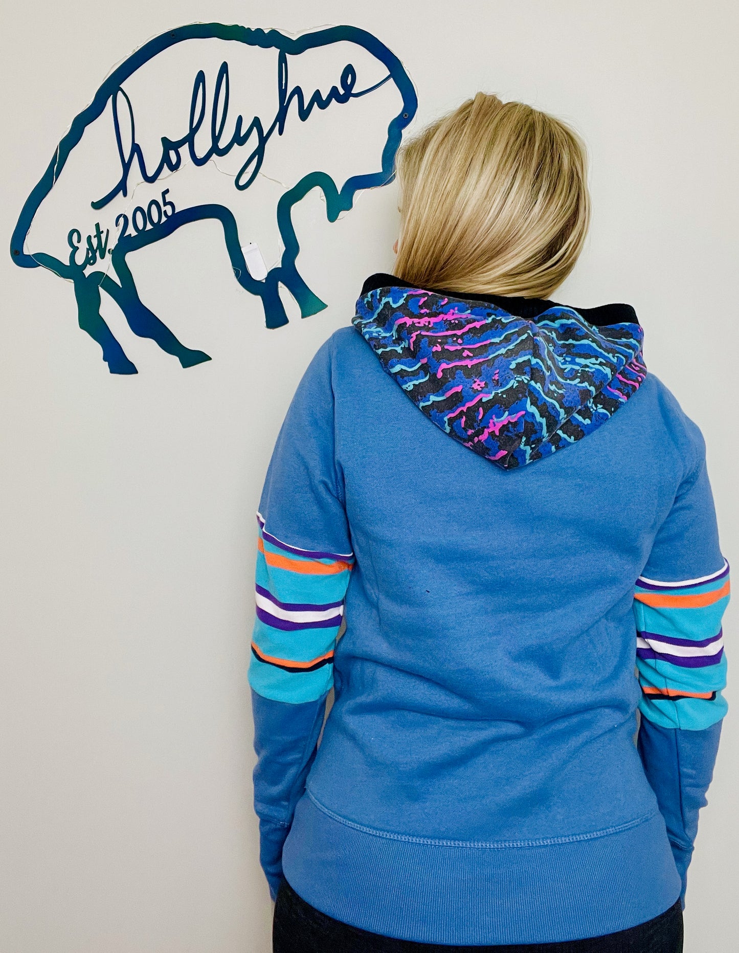 80's Blue and Neon BUF Hoodie Size- Unisex XS/S