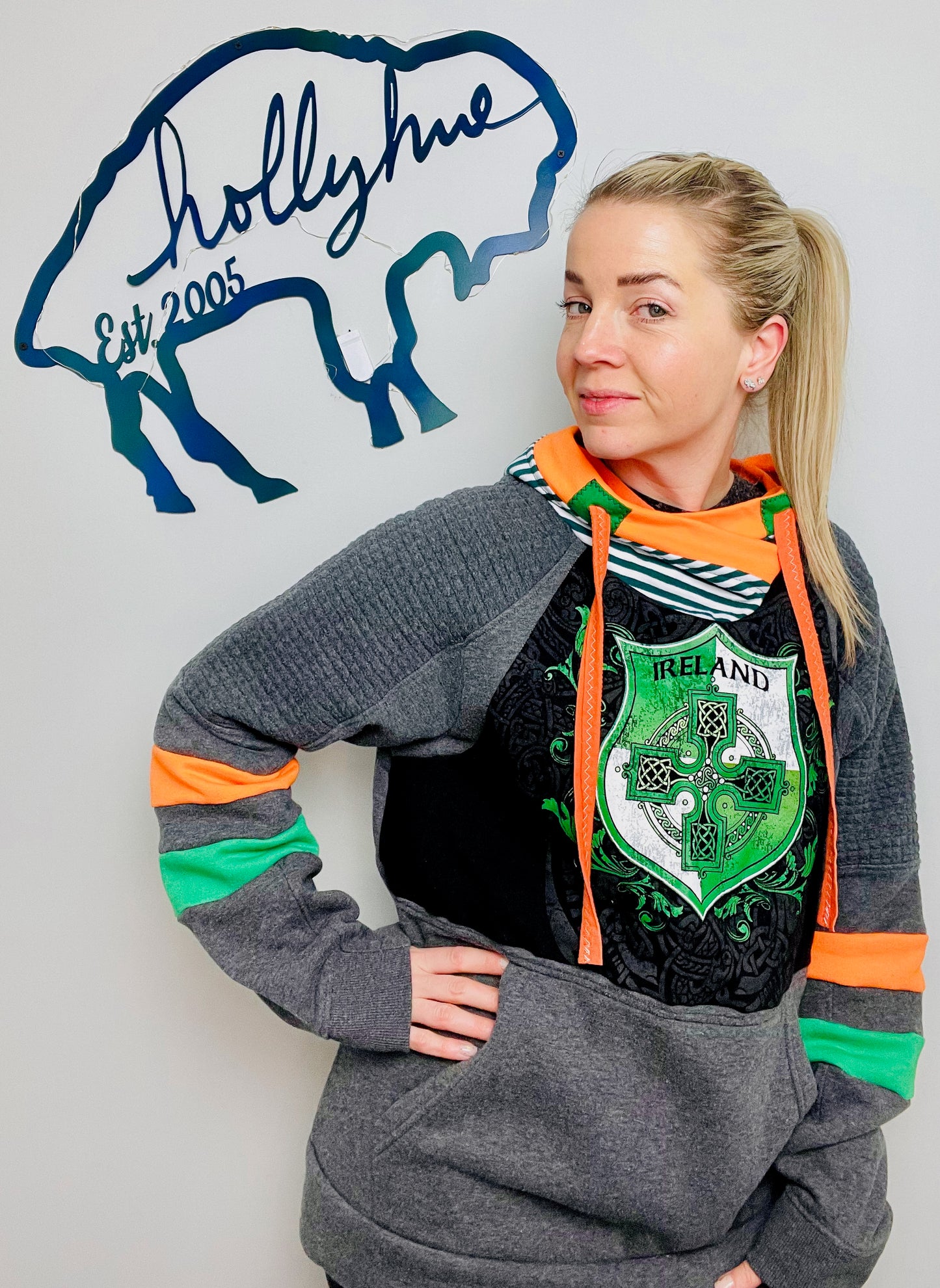 Dark Grey Ireland Crest Hoodie Unisex- L/XL