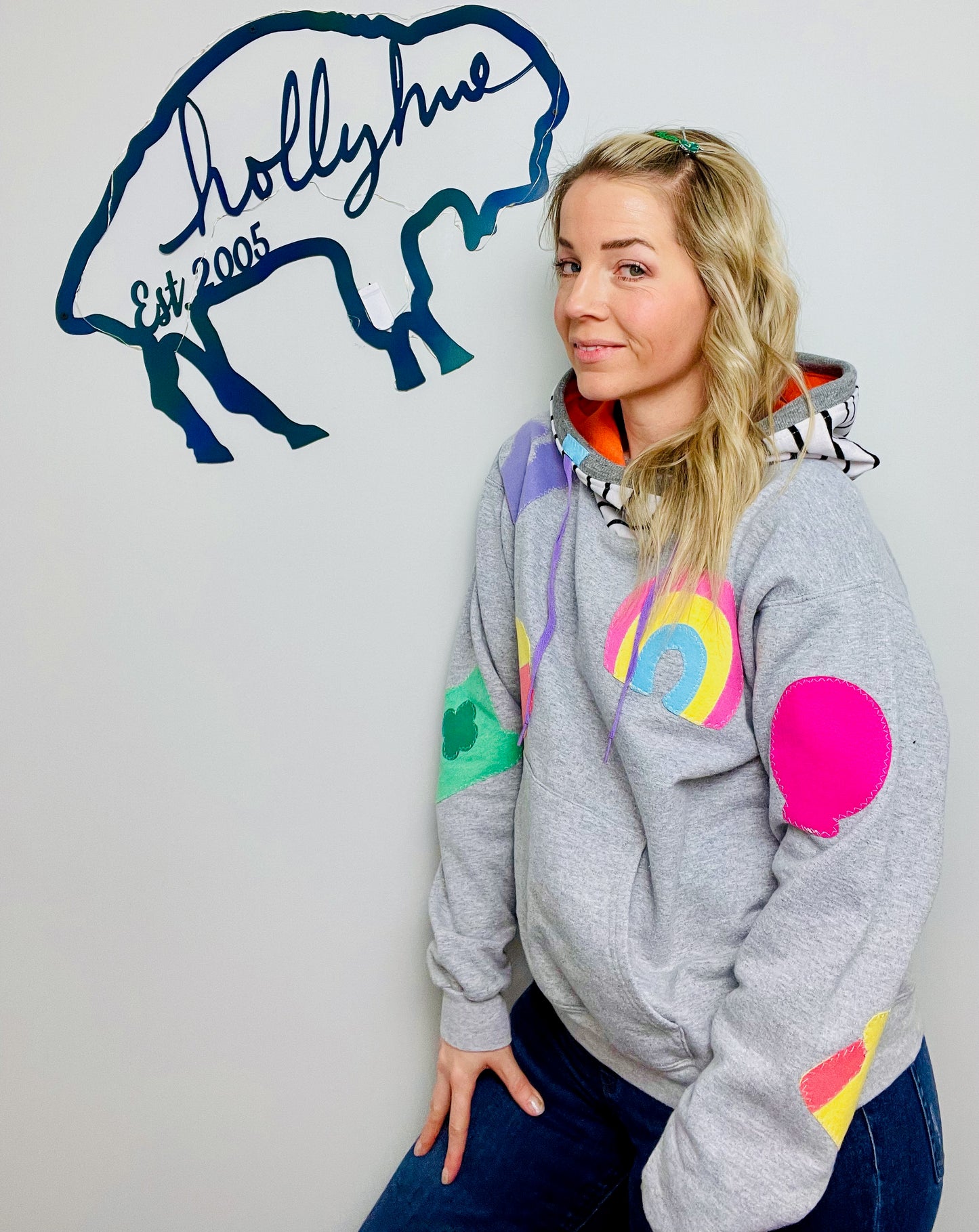 Grey All Over Marshmallow Hoodie Size- Unisex M/L
