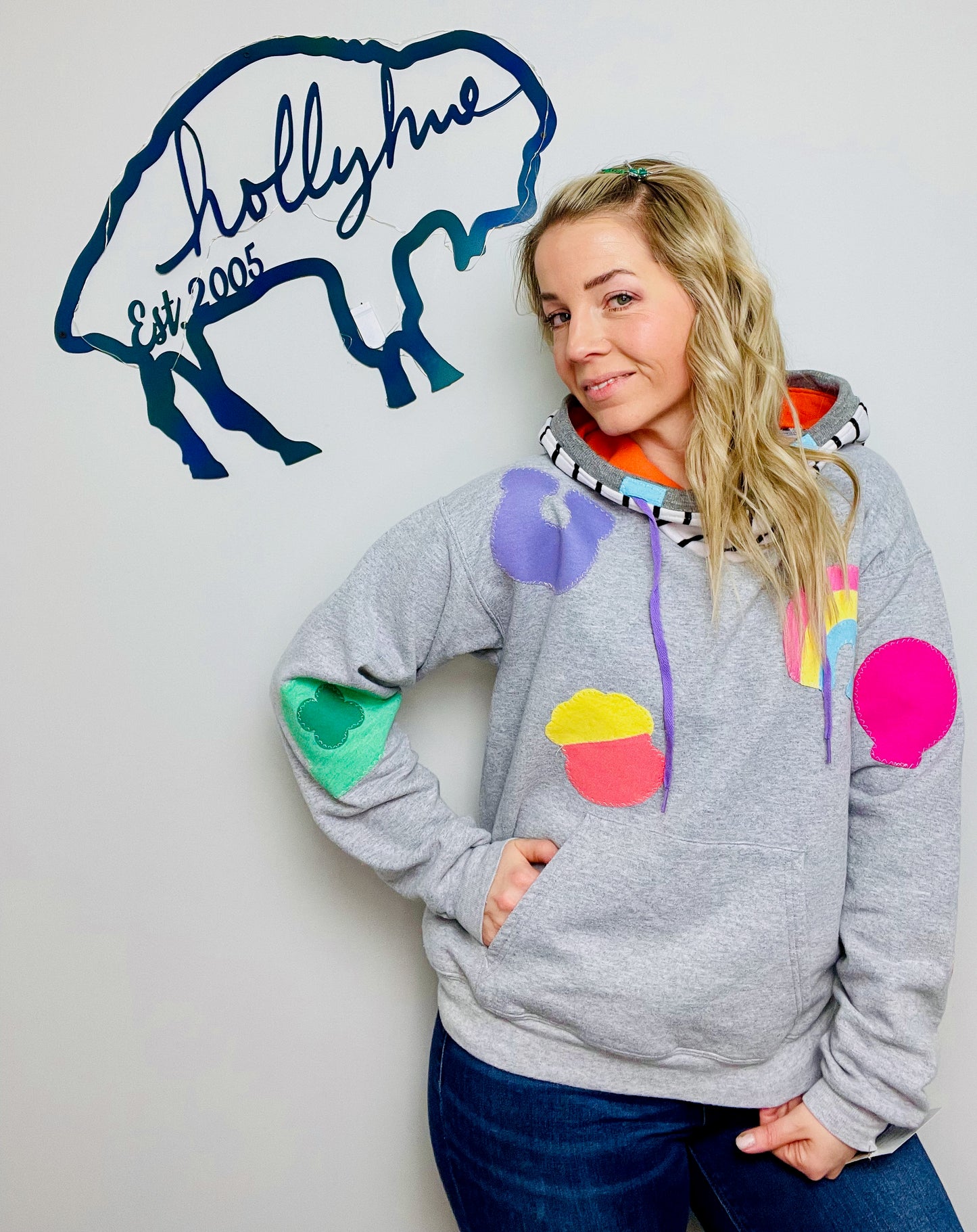 Grey All Over Marshmallow Hoodie Size- Unisex M/L