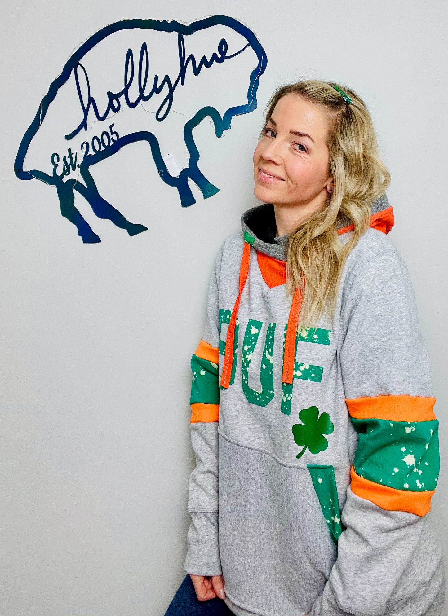 Grey BUF Bleached Irish Hoodie Size- Unisex M/L