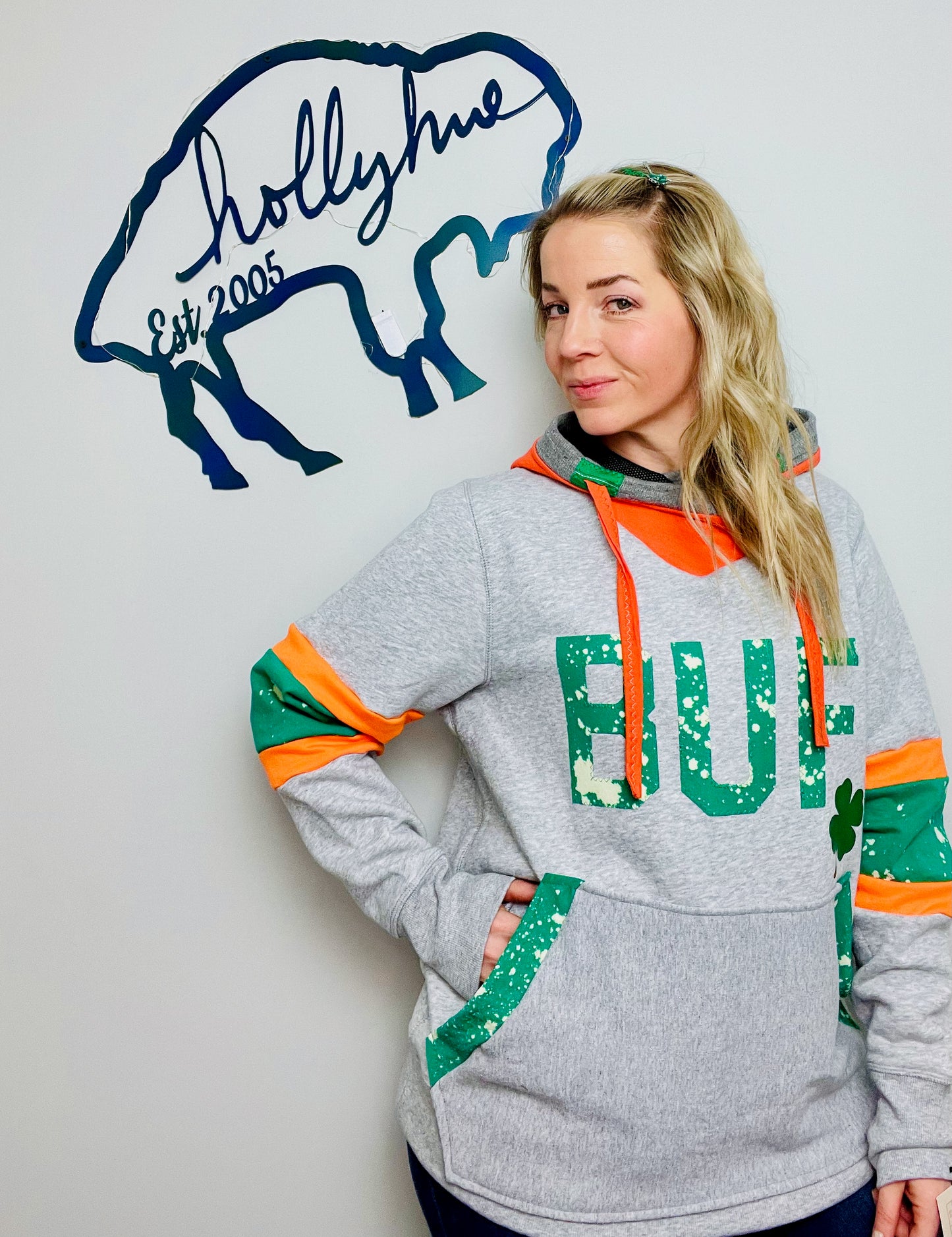 Grey BUF Bleached Irish Hoodie Size- Unisex M/L