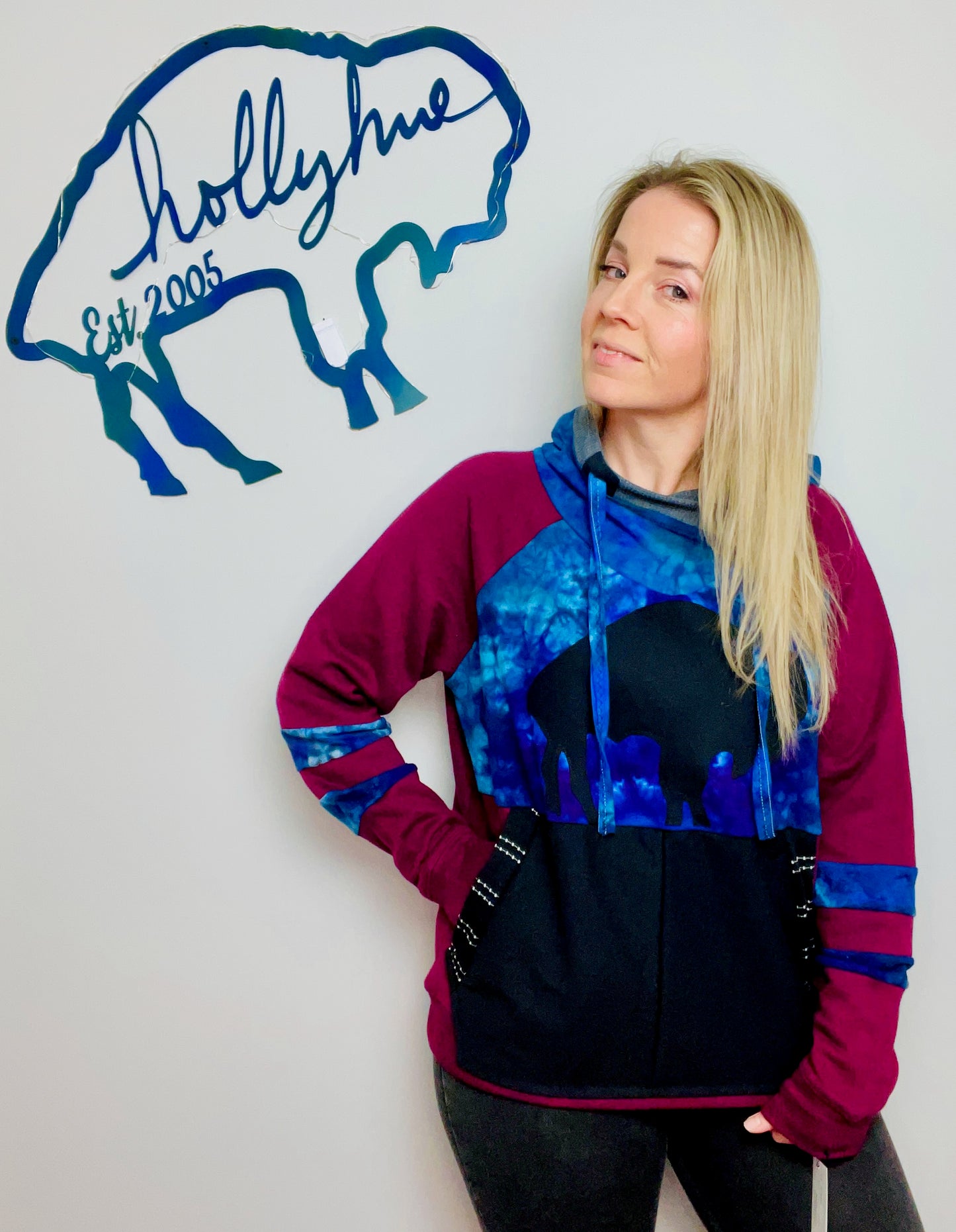 Maroon Nebula Galaxy Throwback Buffalo Hoodie Size- Unisex S/M