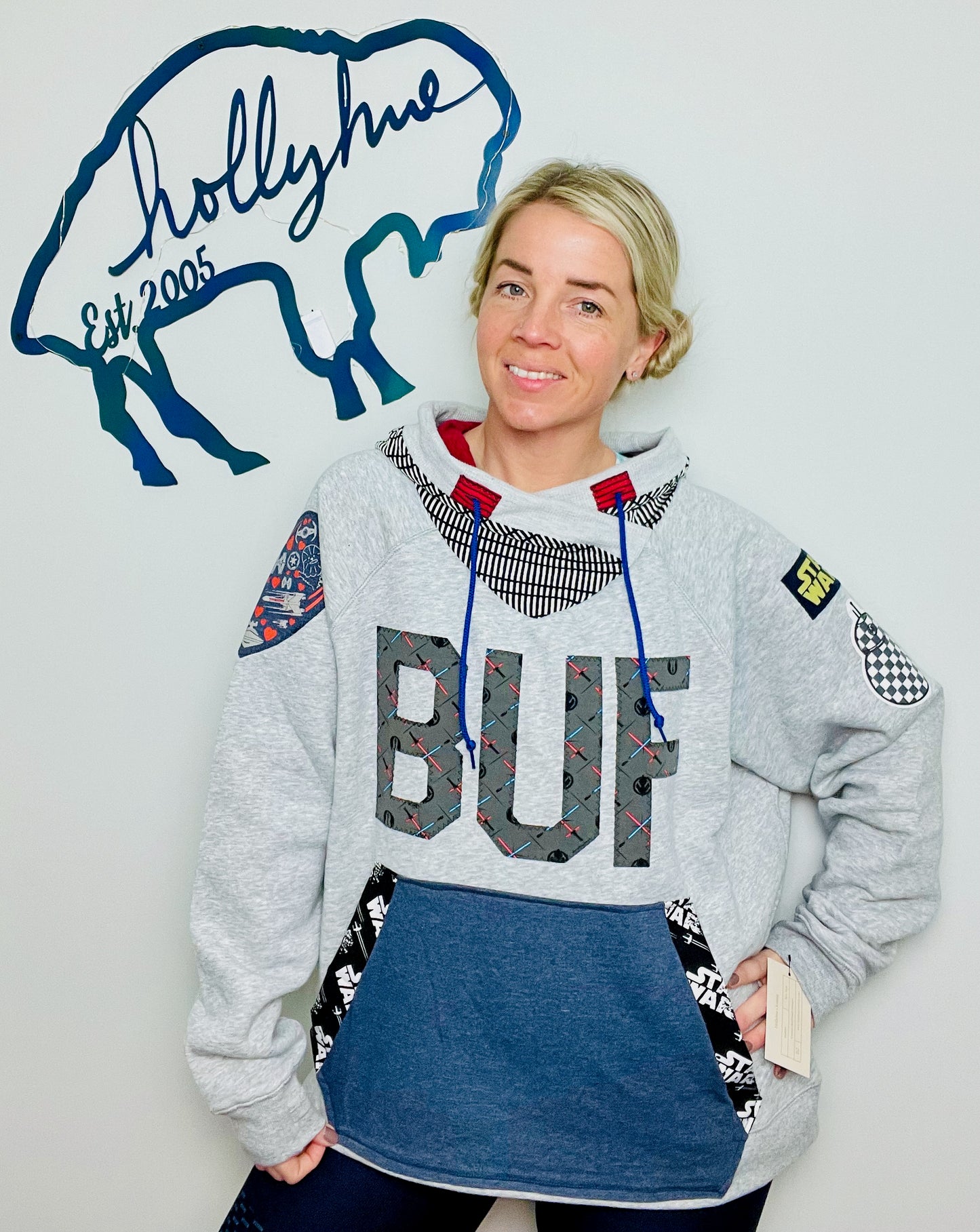 Grey Buffalo Meets StarWars Hoodie Size- Unisex L/XL