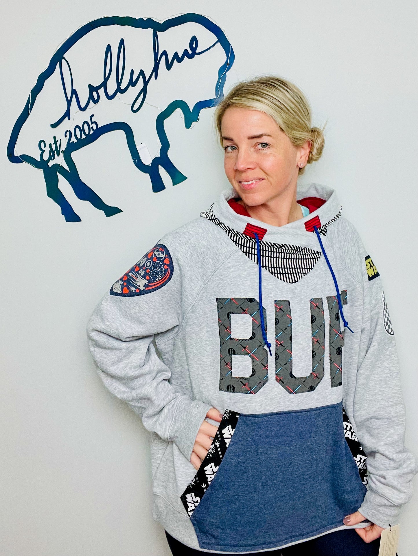 Grey Buffalo Meets StarWars Hoodie Size- Unisex L/XL