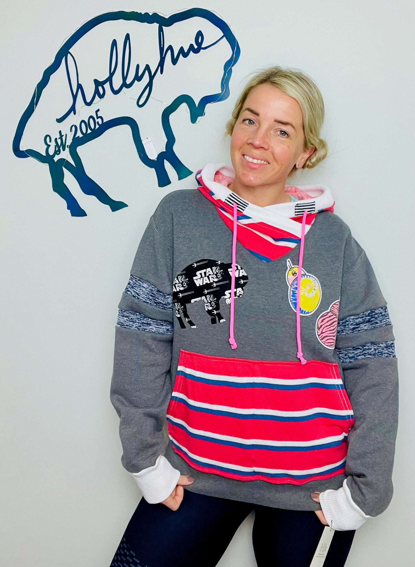 Dark Grey Buffalo Meets StarWars Hoodie Size- Unisex S/M