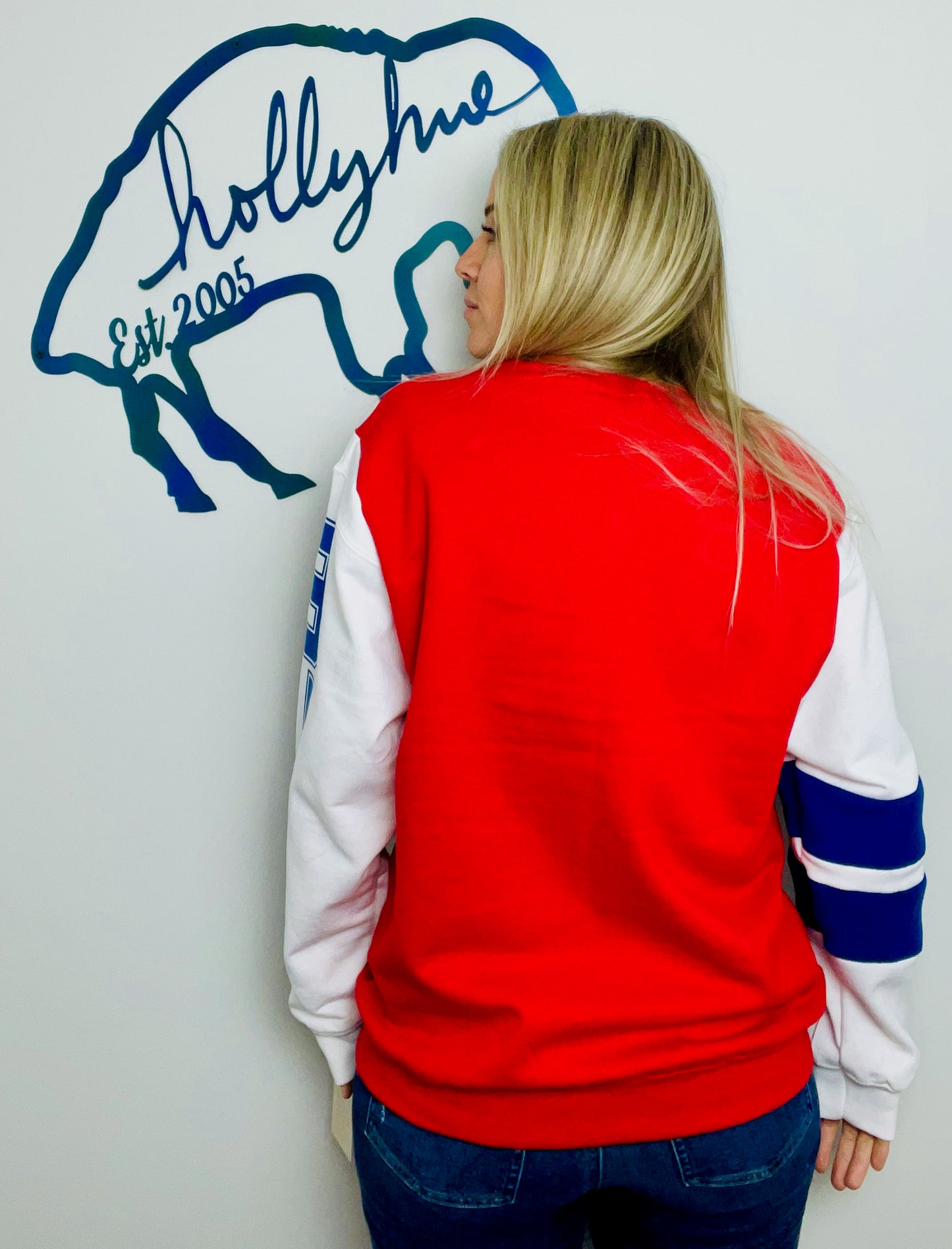 Red Varsity Crewneck Sweatshirt Size- Unisex M/L
