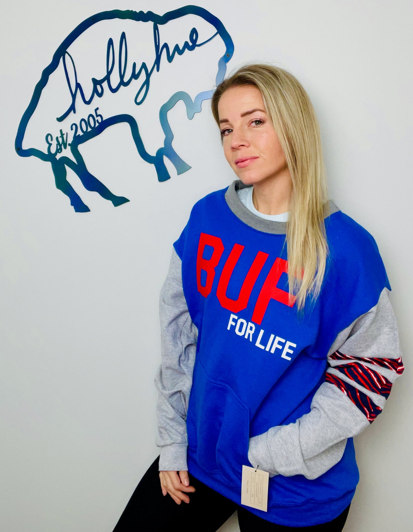 Royal Blue BUF With Zubaz Crewneck Size-Unisex M/L