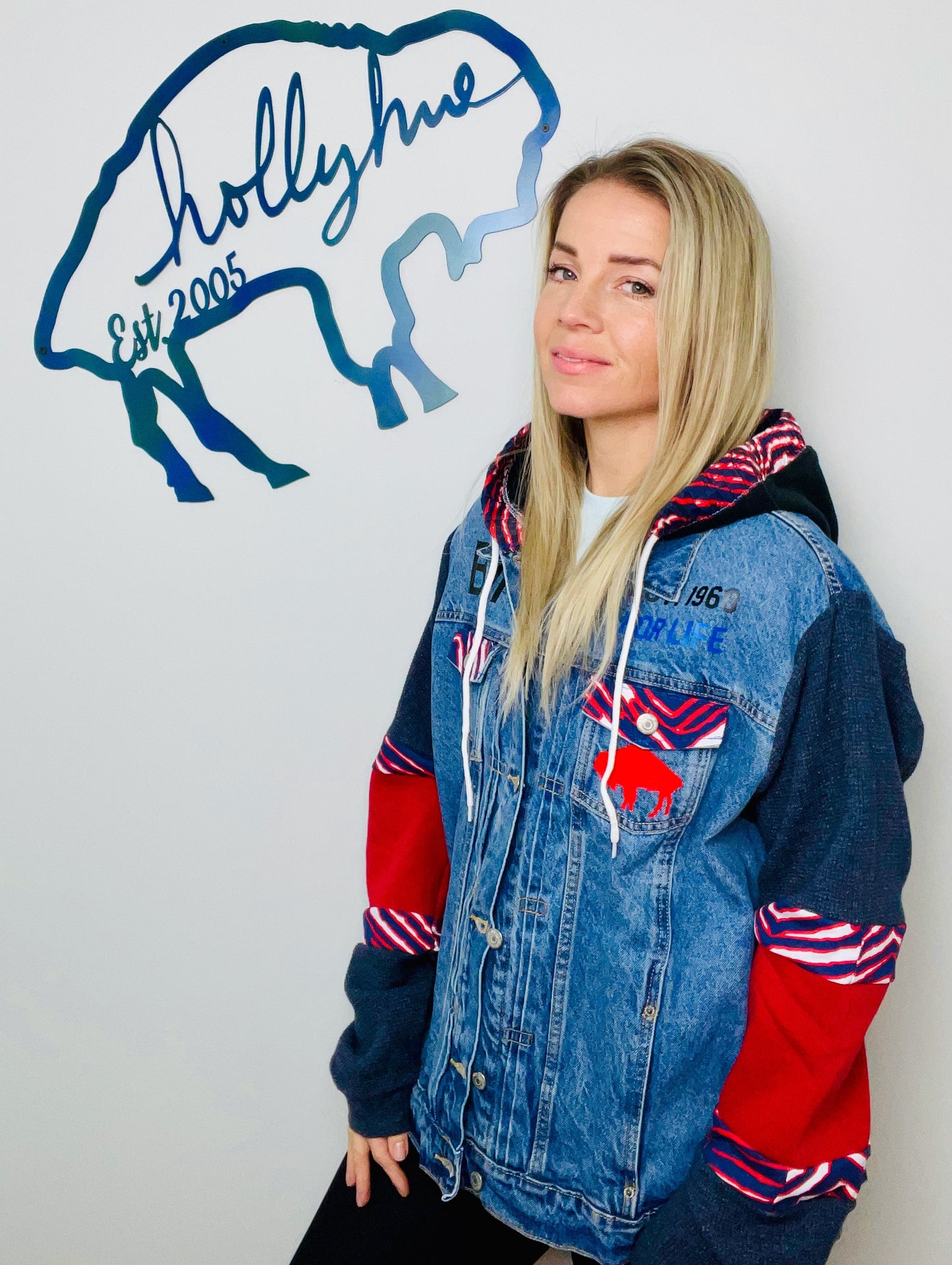 Throwback Buffalo With Zubaz Denim Jacket Size- Unisex XL