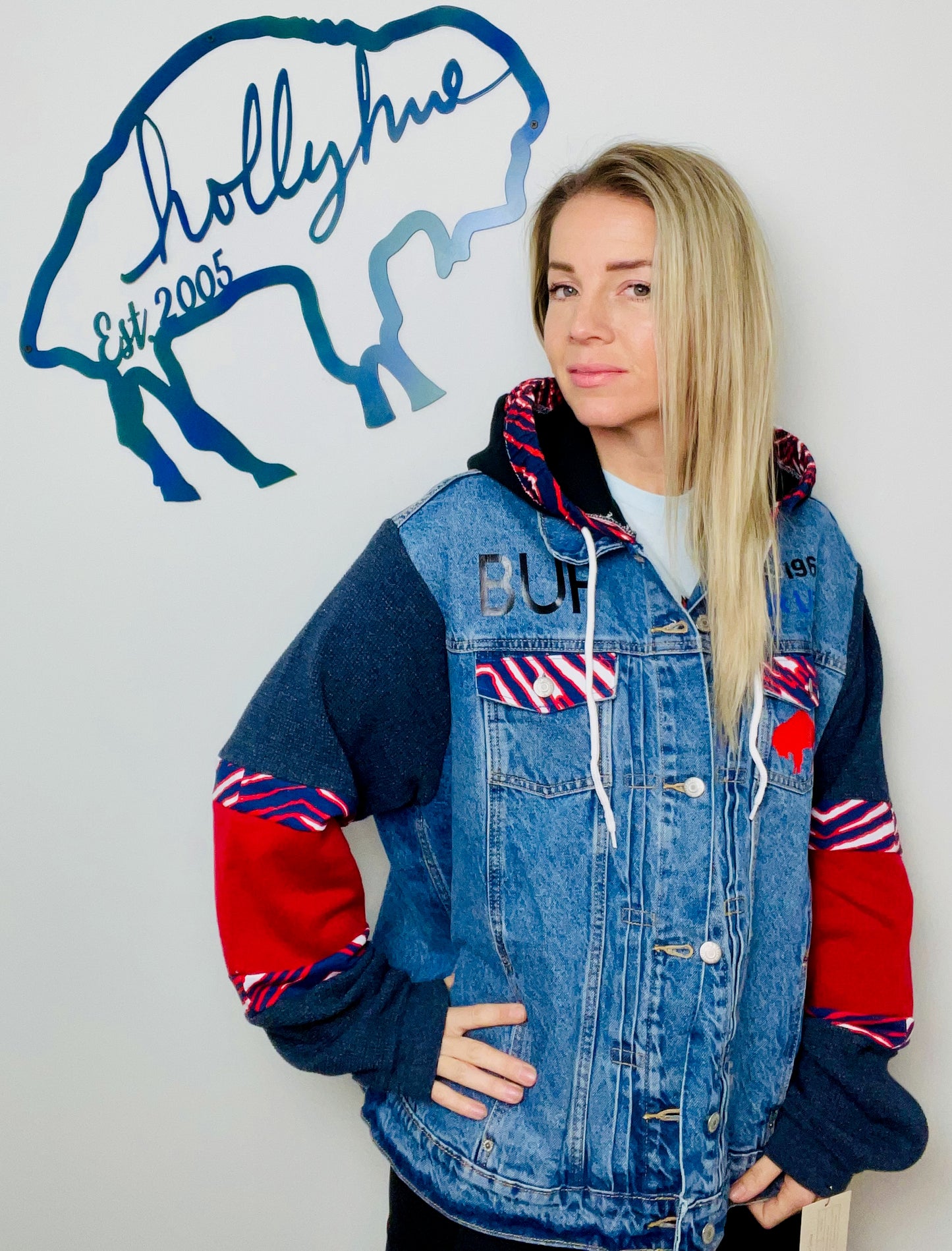Throwback Buffalo With Zubaz Denim Jacket Size- Unisex XL