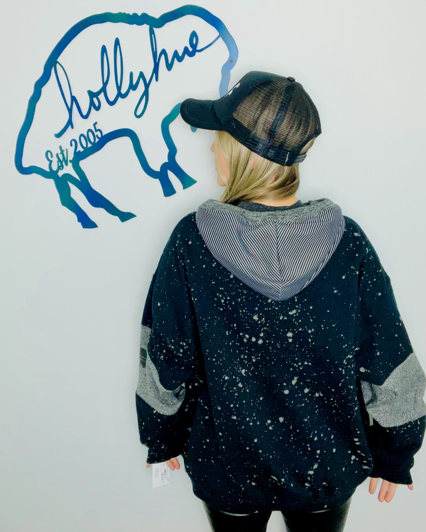 Black Bleached Throwback Buffalo Hoodie Size- Unisex XL/2X