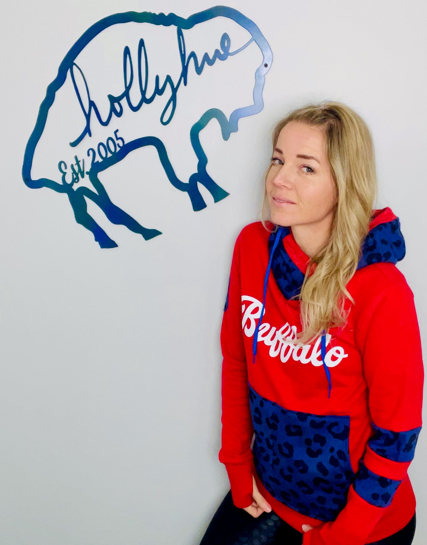 Red Buffalo and Blue Leopard Hoodie Size- Women's M/L