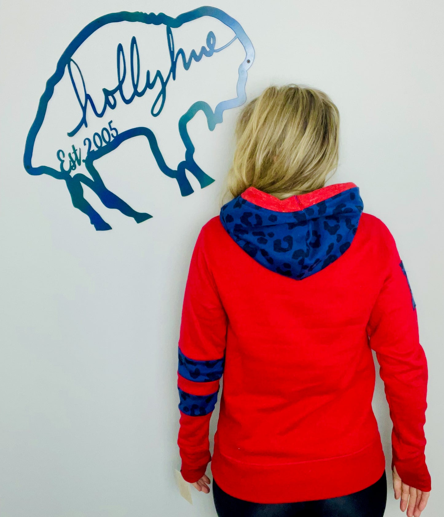 Red Buffalo and Blue Leopard Hoodie Size- Women's M/L