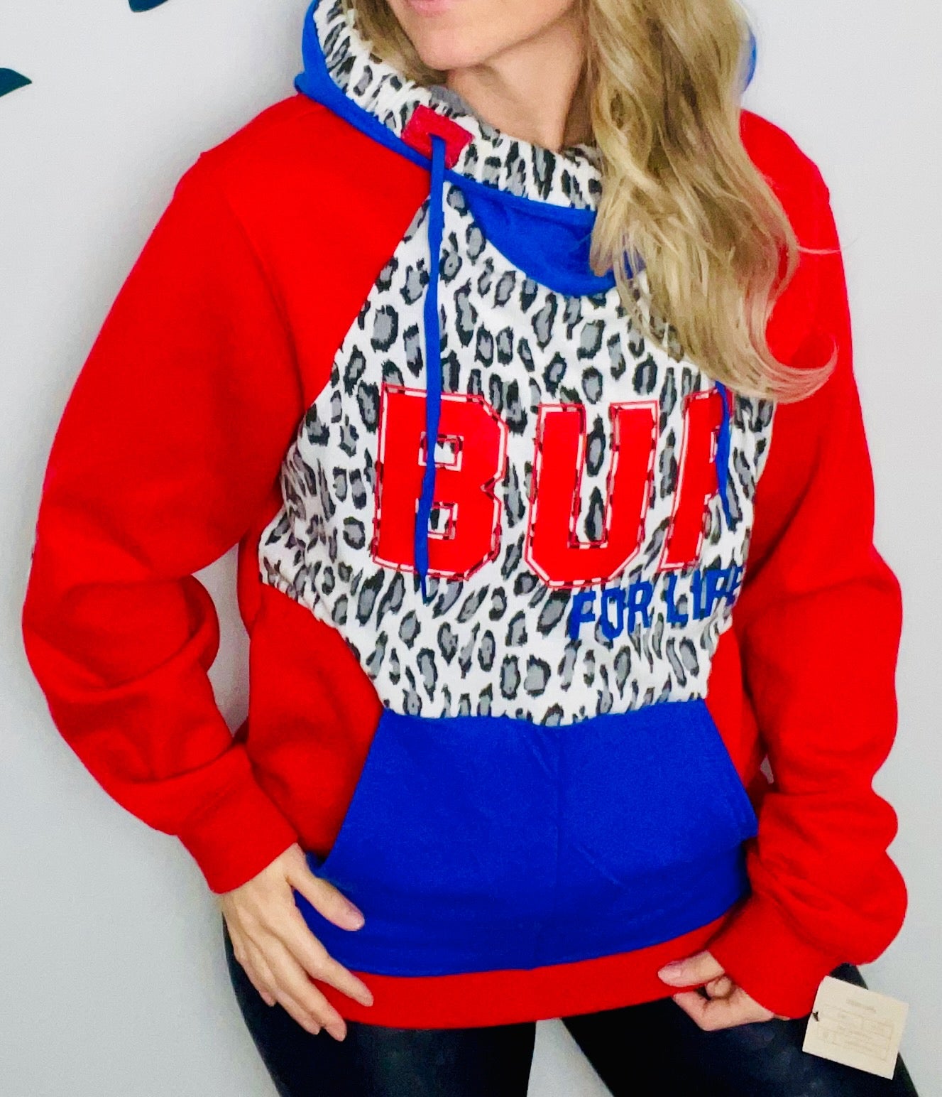 Red BUF Leopard Heart On Your Sleeves Hoodie Size- Women's L/XL